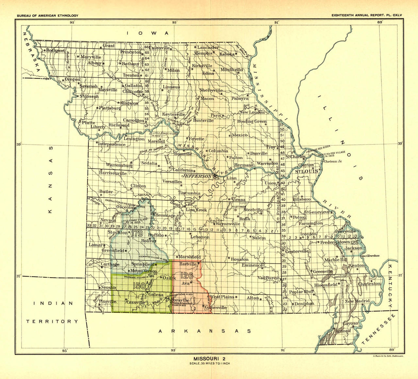 Historical Map of Missouri - Indian Lands - 1896 - J.W. Powell, image 1, World Maps Online