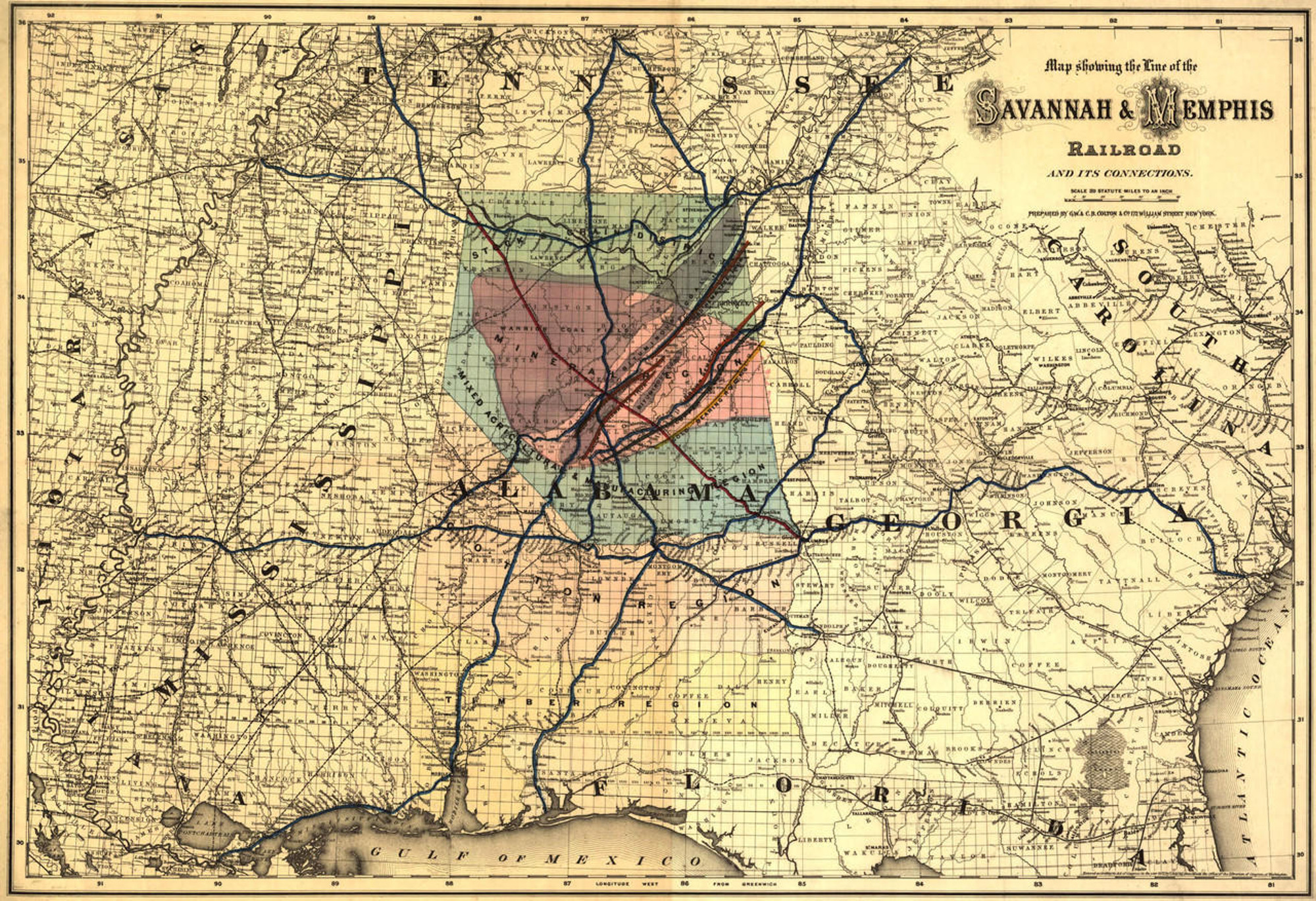 Historic Railroad Map of the Southern States - 1872 G.W. & C.B. Colton & Co, image 1, World Maps Online