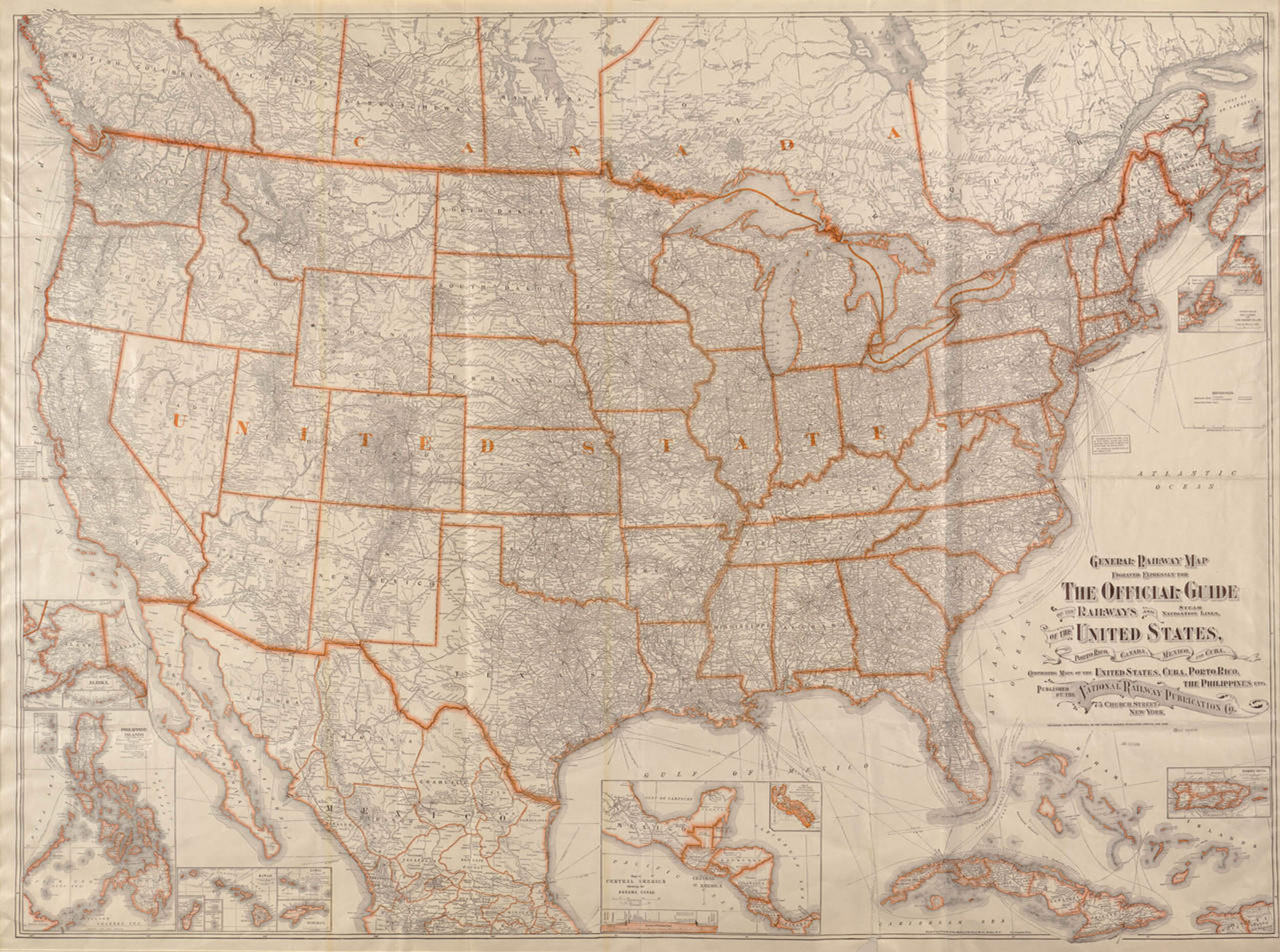 Historic Railroad Map of the United States - 1918 - National Railway Publication Company, image 1, World Maps Online