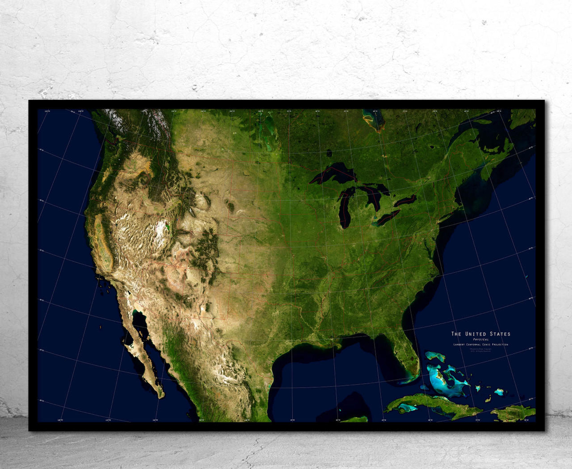 United States Physical Satellite Image Wall Map, image 1, World Maps Online