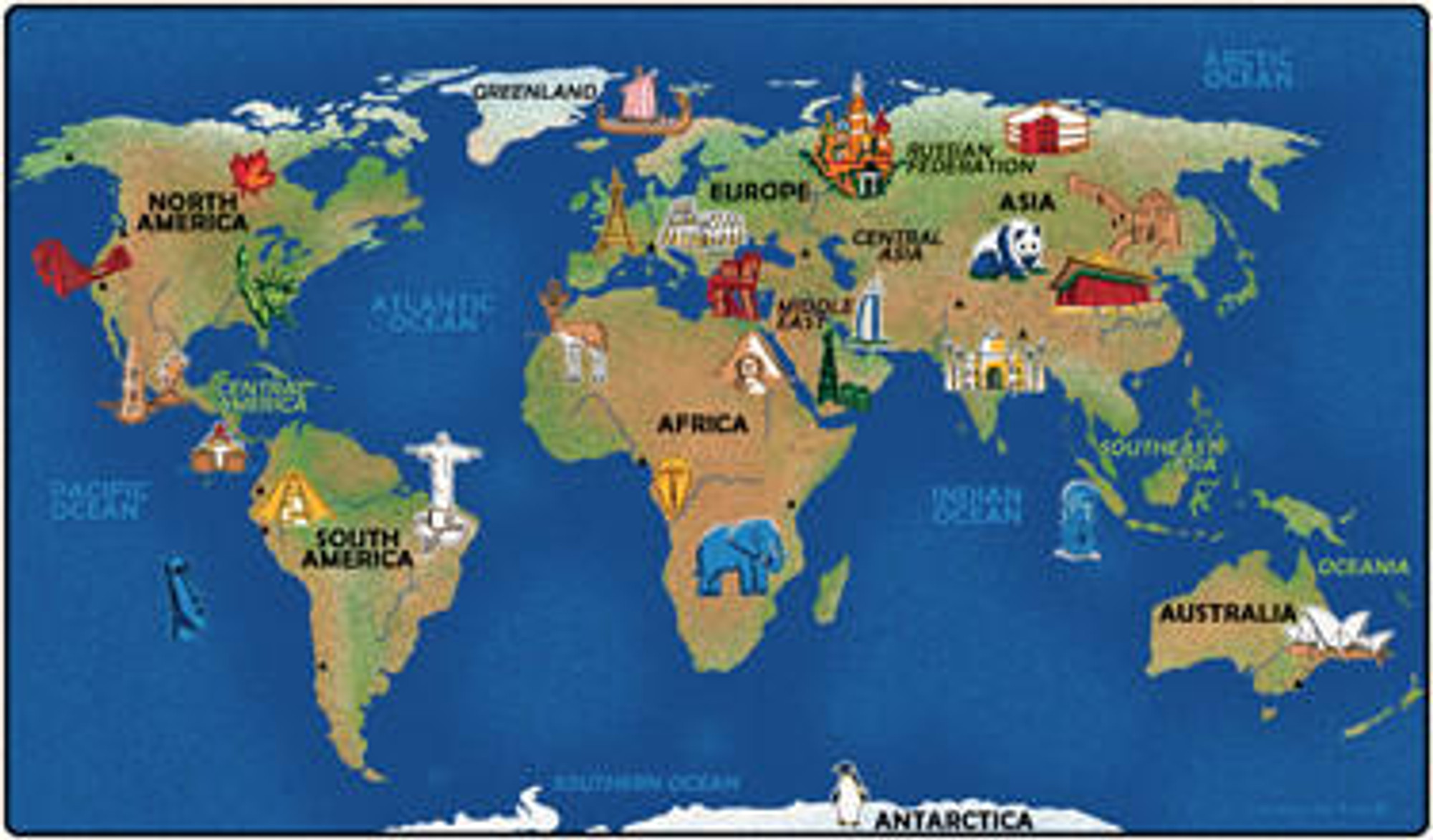 Continental Wonders Map Rug, image 1, World Maps Online