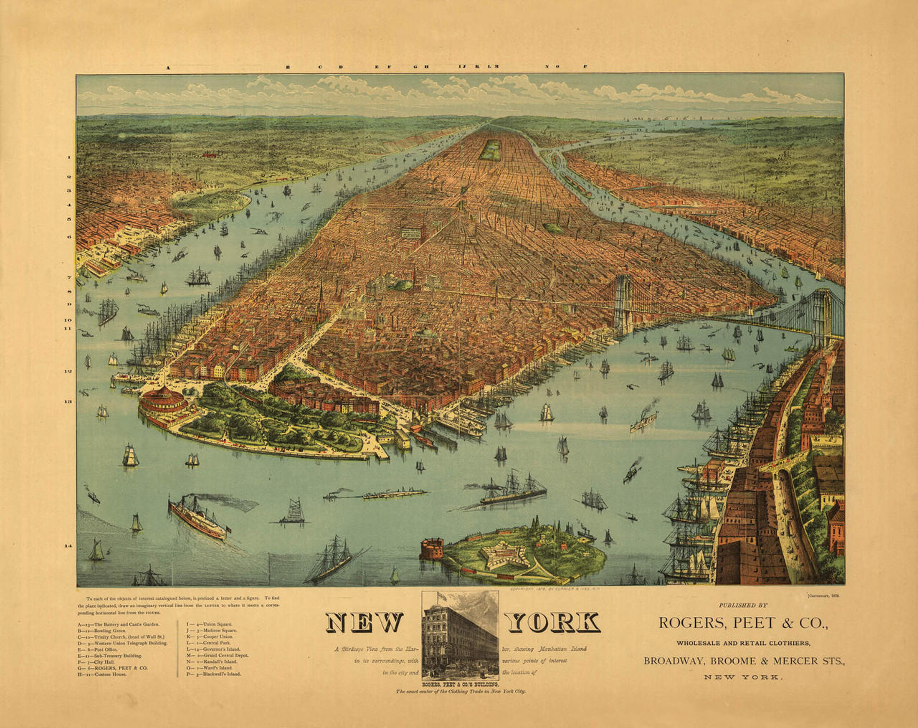 Historic Map - New York City, NY - 1879 - Currier & Ives, image 1, World Maps Online