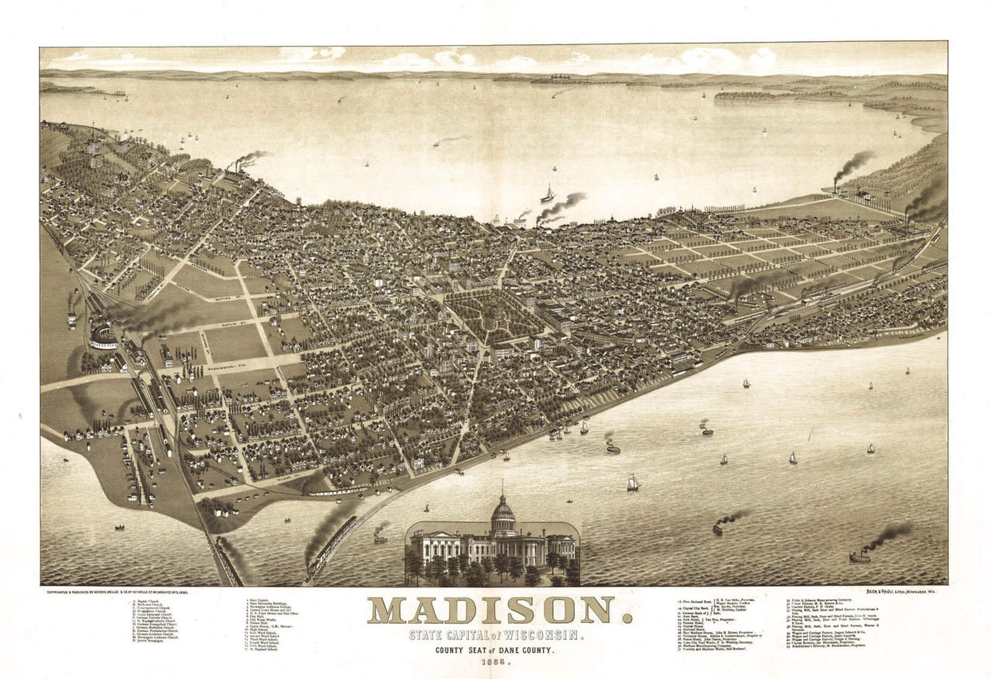 Historic Map - Madison, WI - 1885 - Beck & Pauli, image 1, World Maps Online