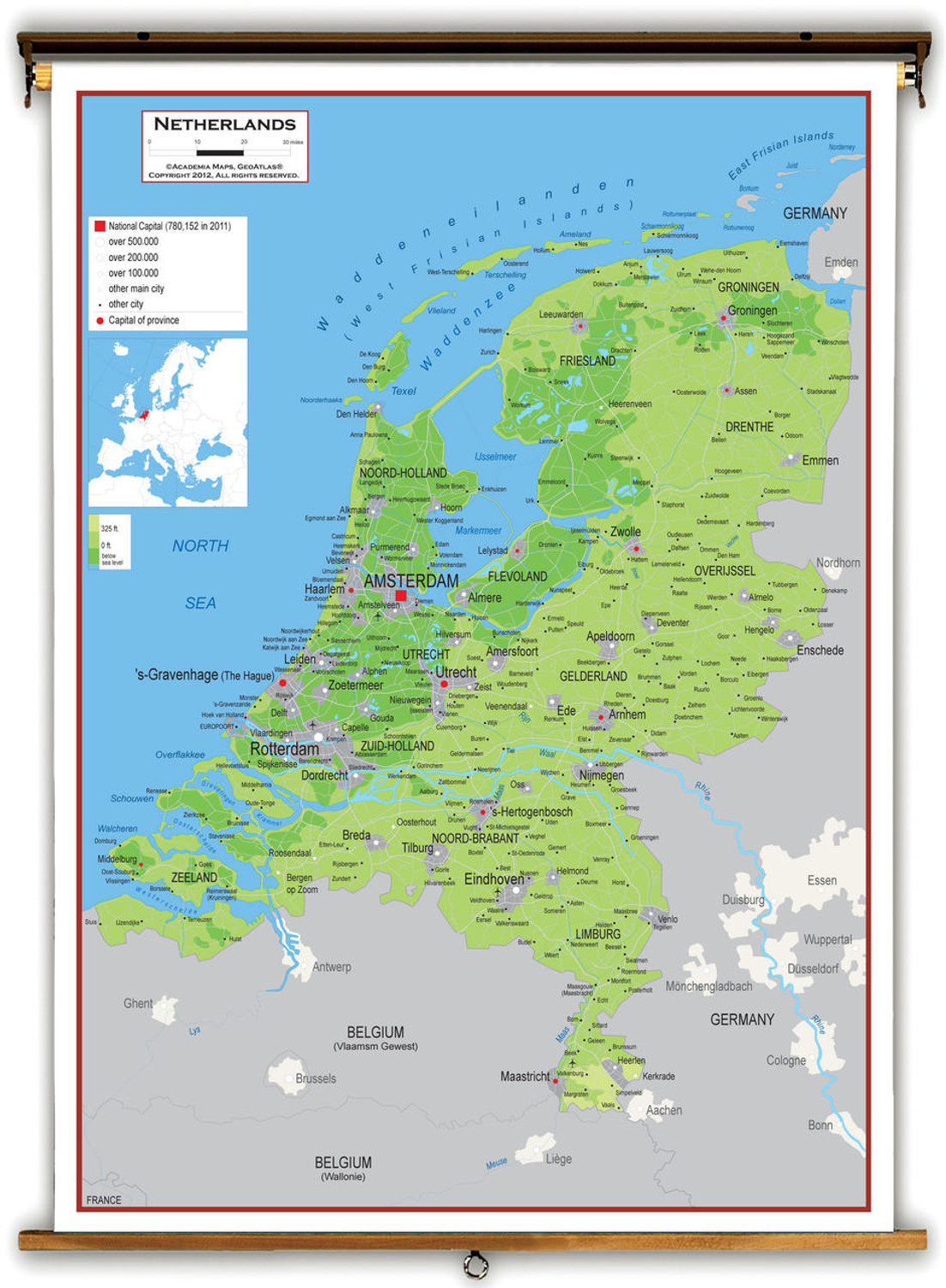 Netherlands Physical Educational Map from Academia Maps, image 1, World Maps Online