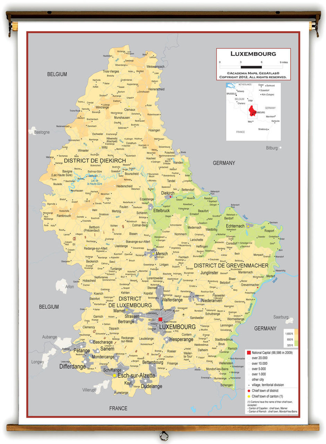 Luxembourg Physical Educational Map from Academia Maps, image 1, World Maps Online