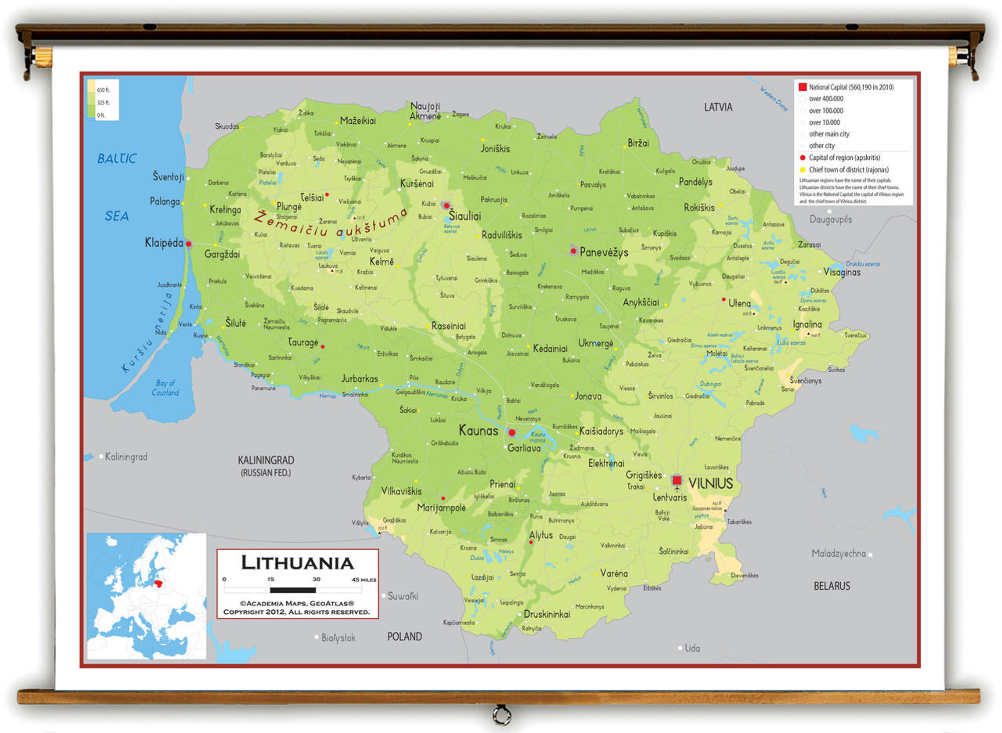 Lithuania Physical Educational Map from Academia Maps, image 1, World Maps Online