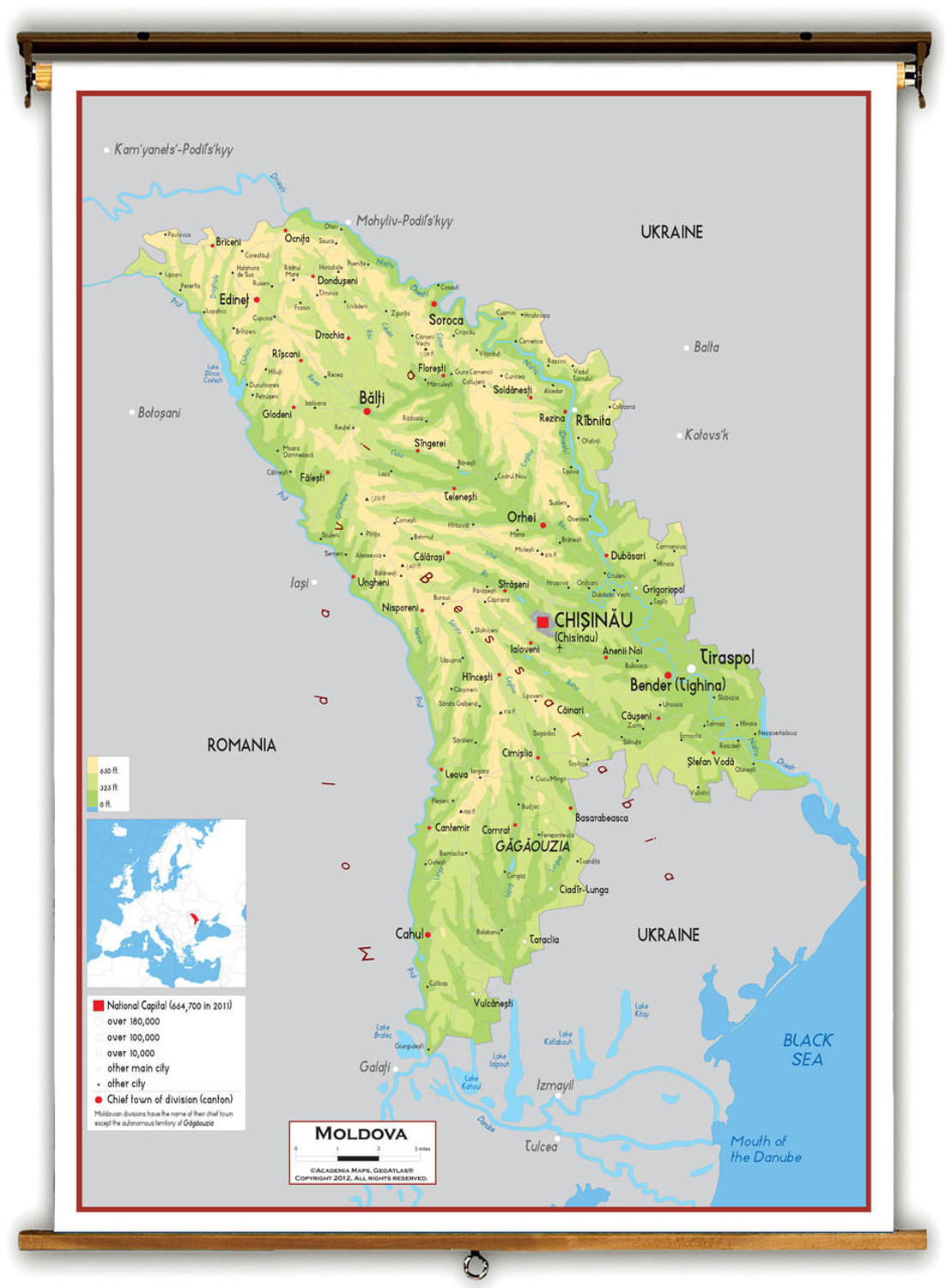 Moldova Physical Educational Map from Academia Maps, image 1, World Maps Online