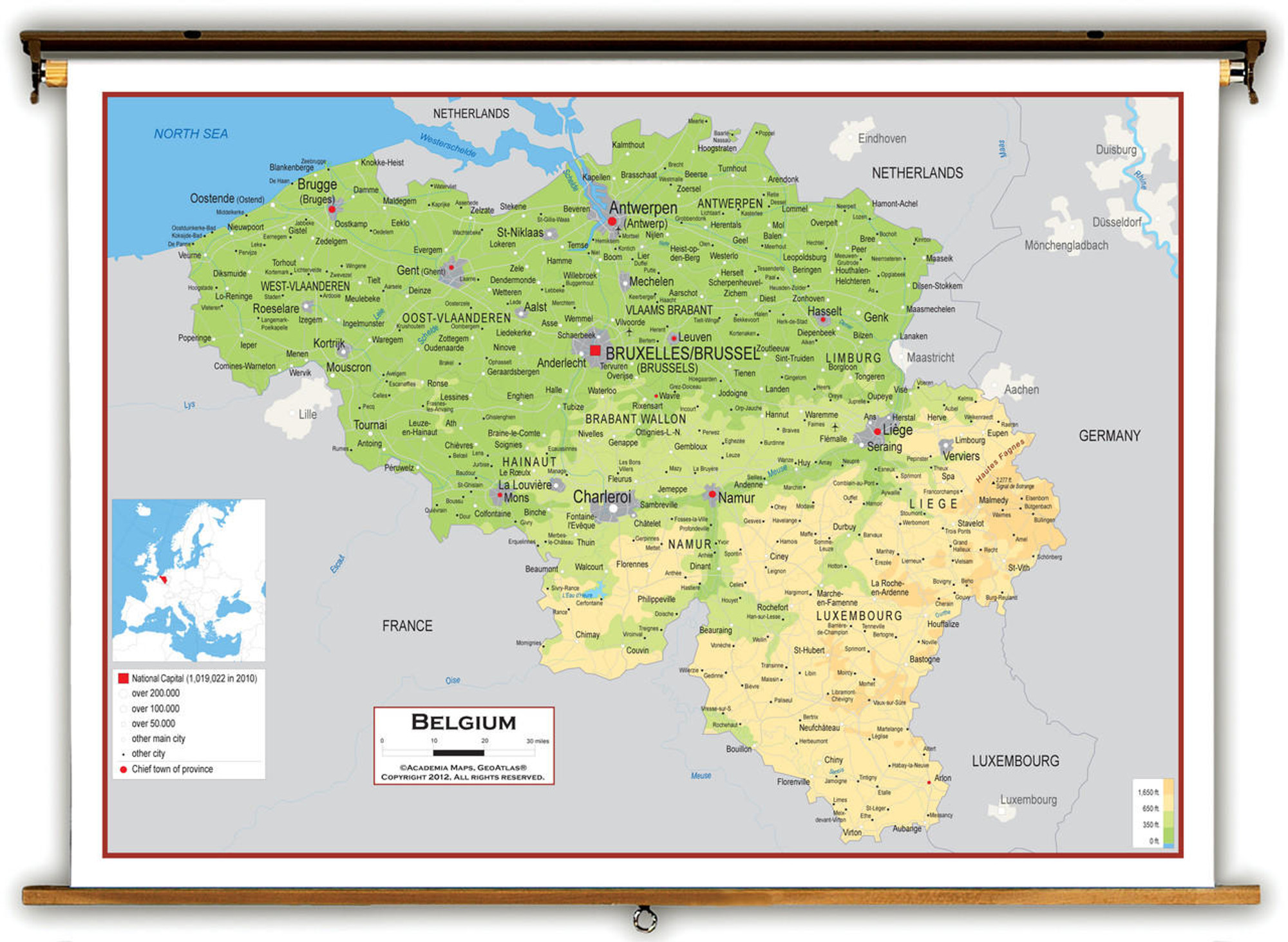 Belgium Physical Educational Map from Academia Maps, image 1, World Maps Online