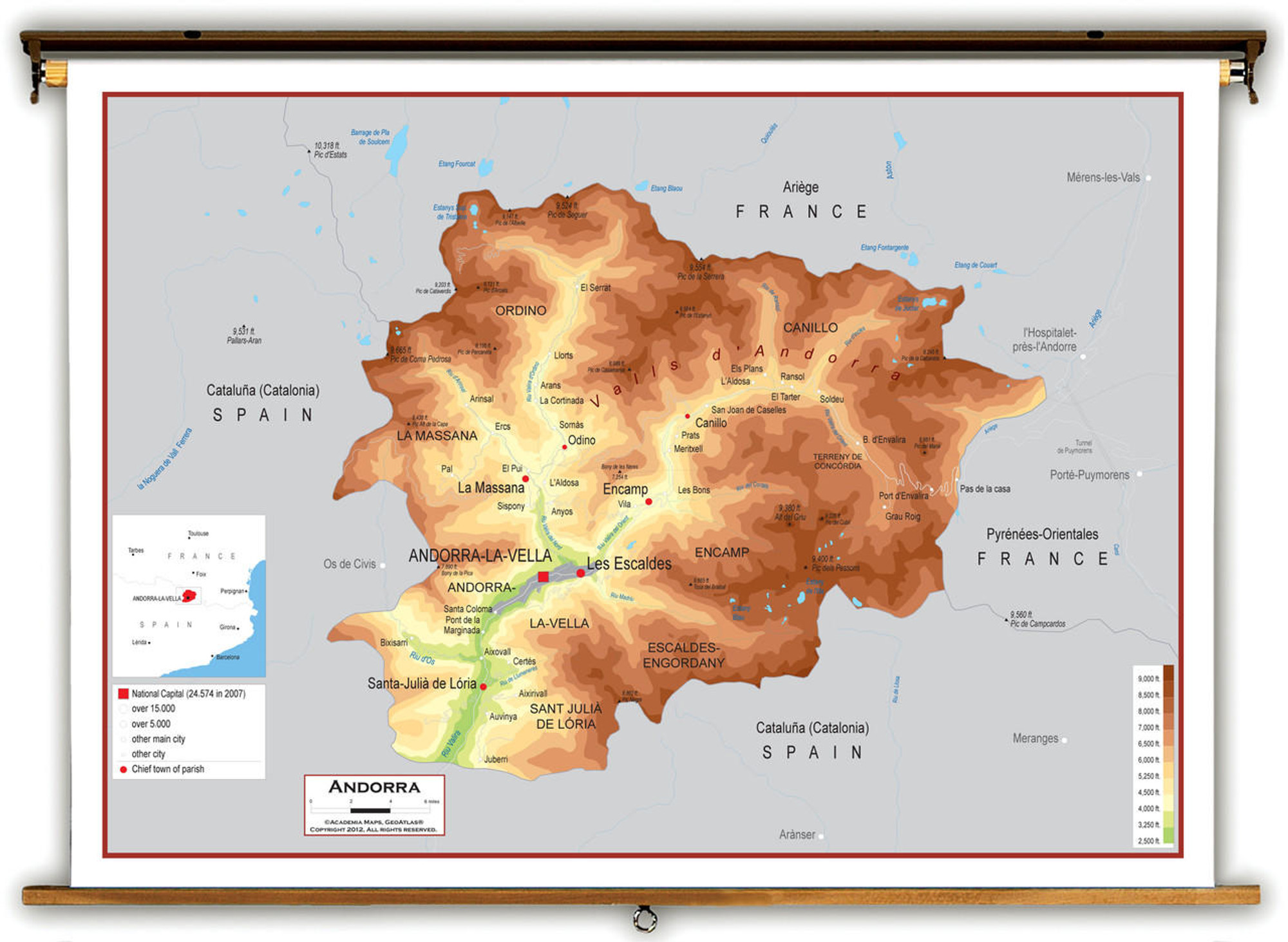 Andorra Physical Educational Map from Academia Maps, image 1, World Maps Online