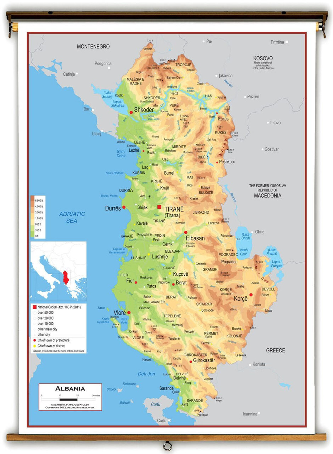 Albania Physical Educational Map from Academia Maps, image 1, World Maps Online