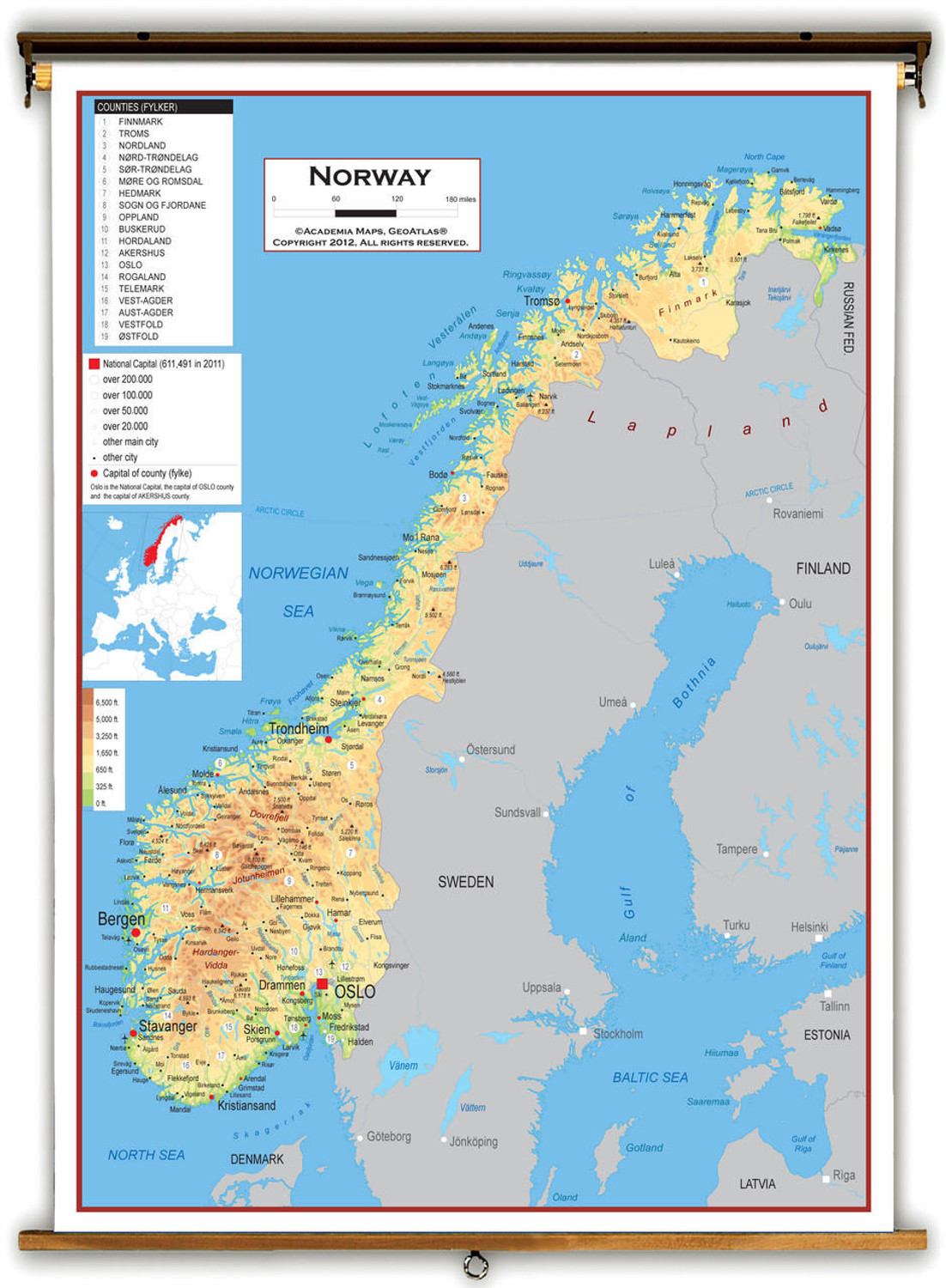 Norway Physical Educational Map from Academia Maps, image 1, World Maps Online