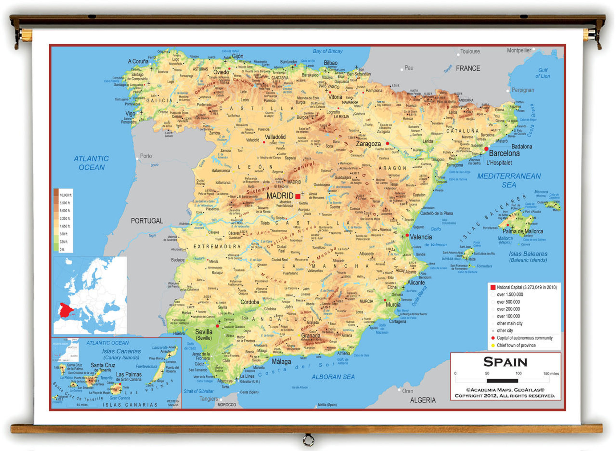 Spain Physical Educational Map from Academia Maps, image 1, World Maps Online