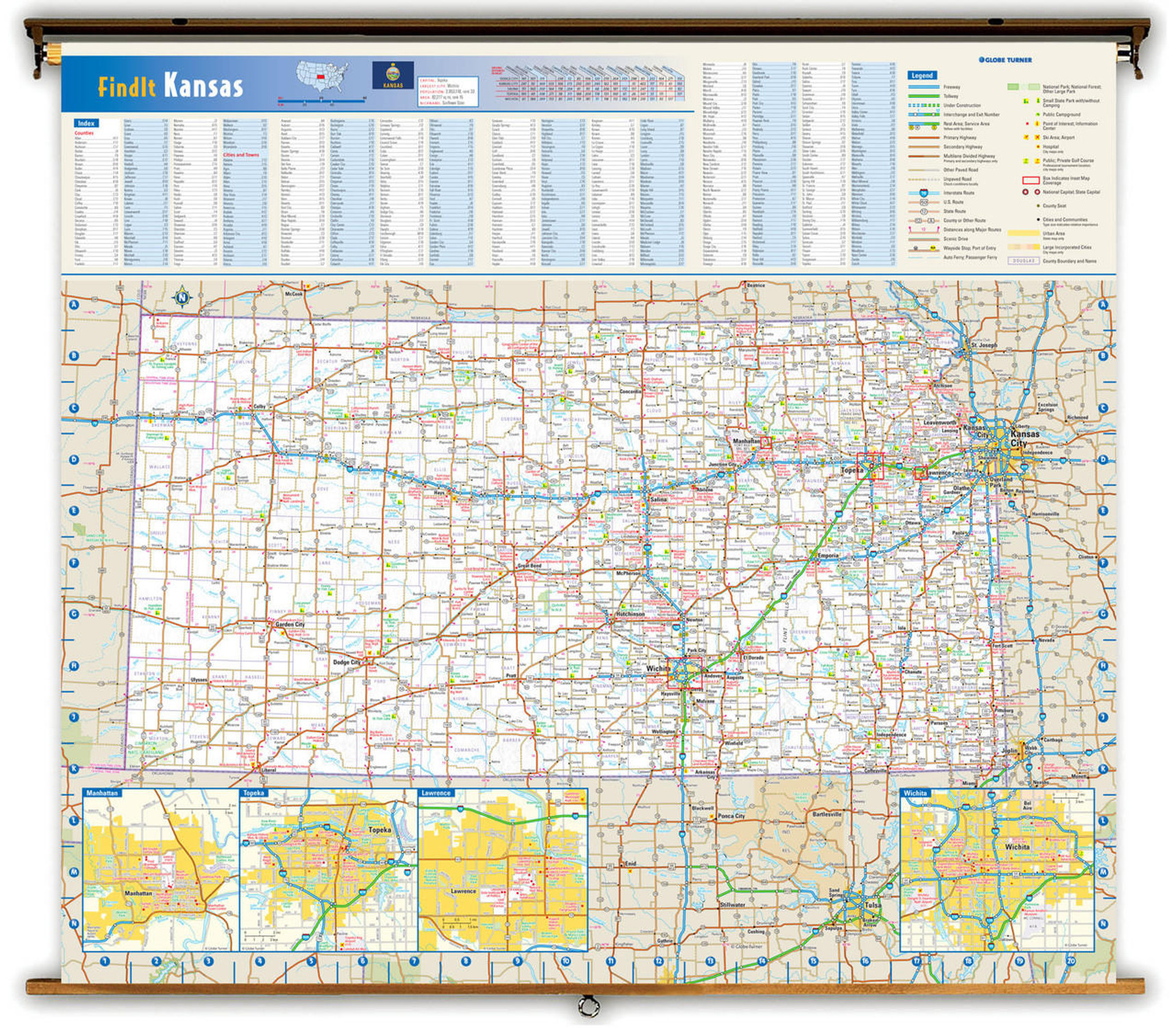 Kansas Reference Pull-Down Map, image 1, World Maps Online