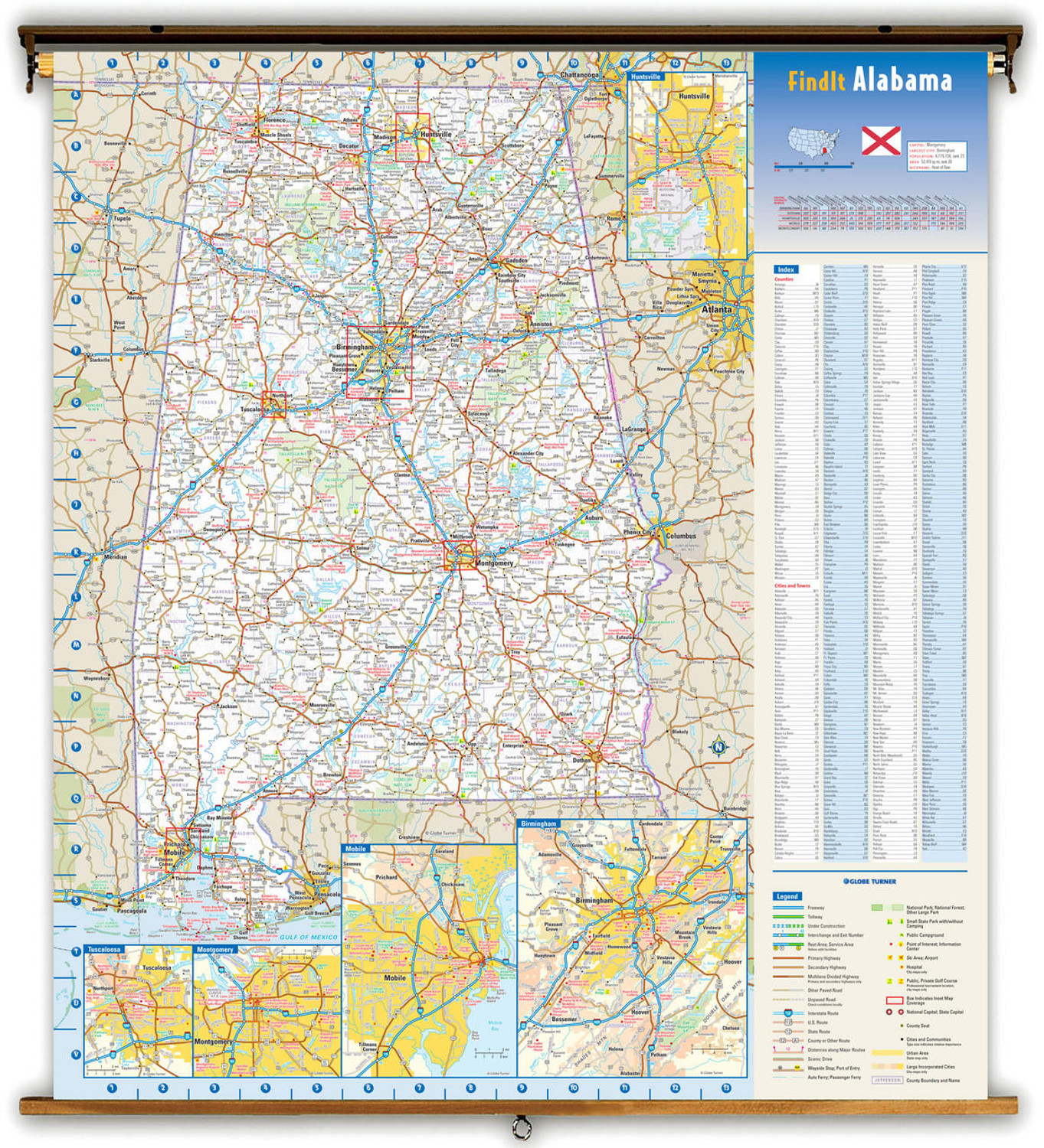 Alabama Reference Spring Roller Map, image 1, World Maps Online