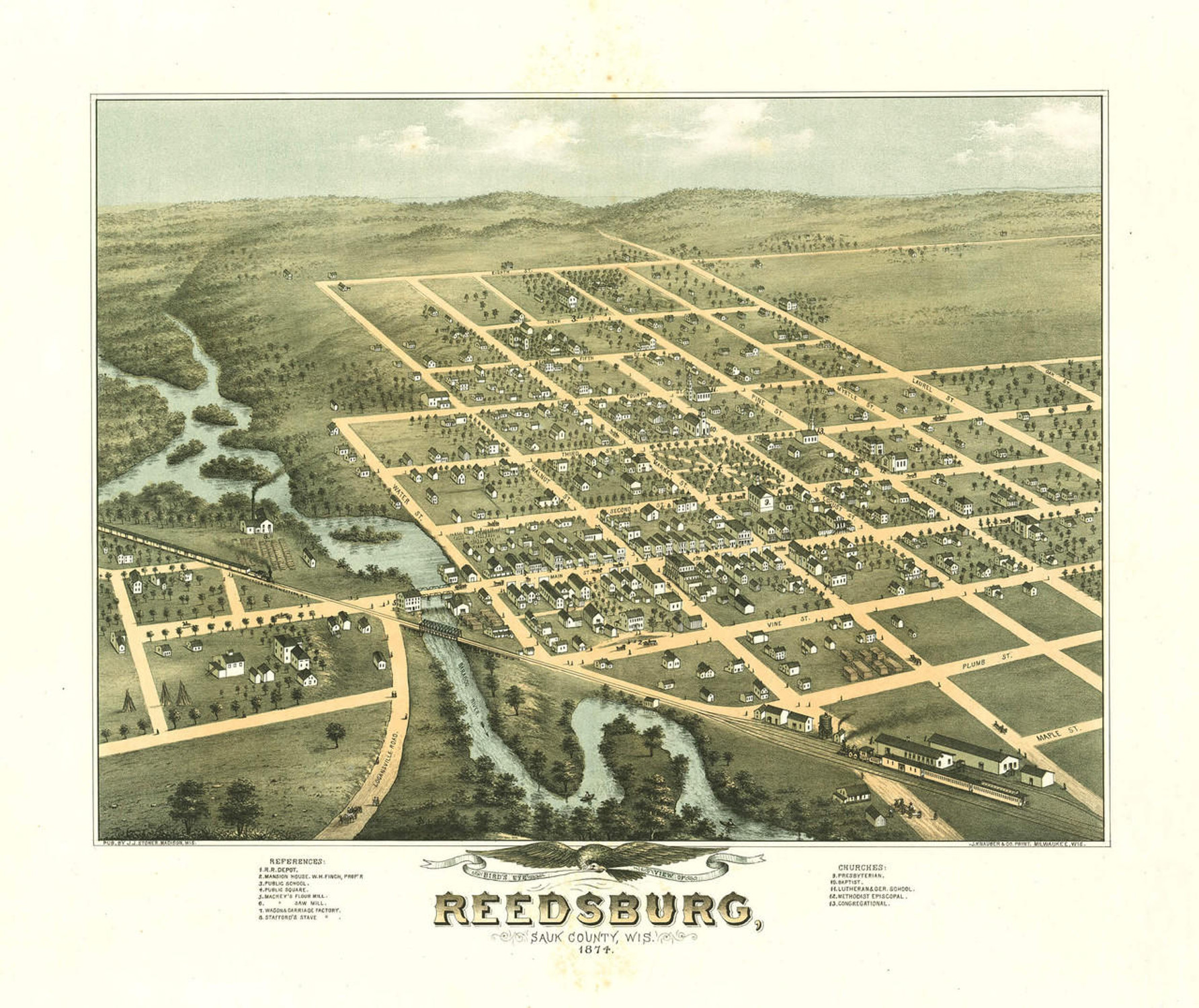 Historic Map - Reedsburg, WI - 1874, image 1, World Maps Online