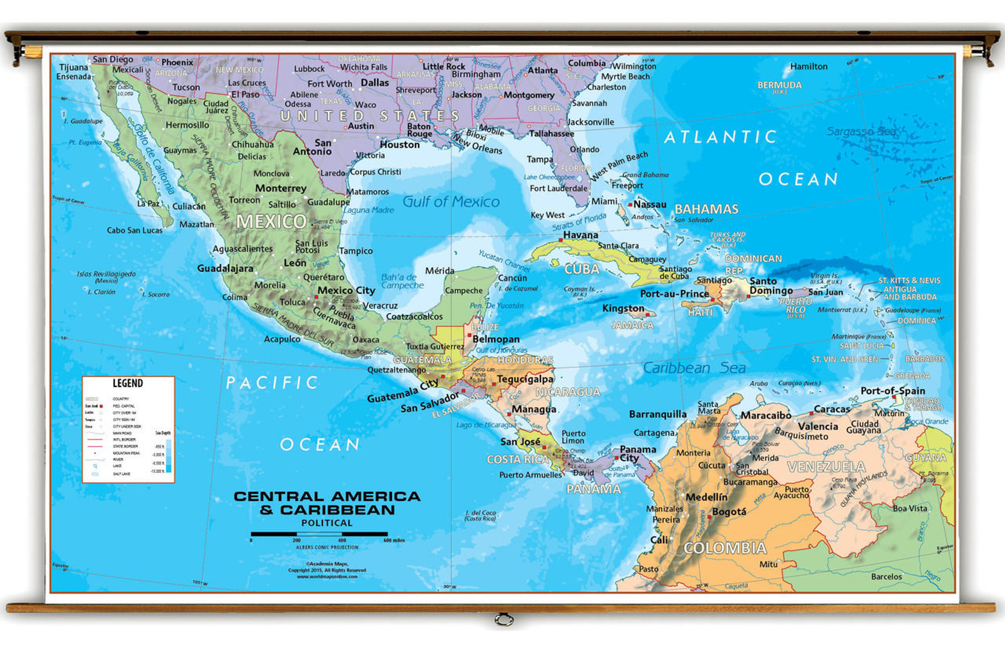 Central America & Caribbean Political Classroom Map from Academia, image 1, World Maps Online