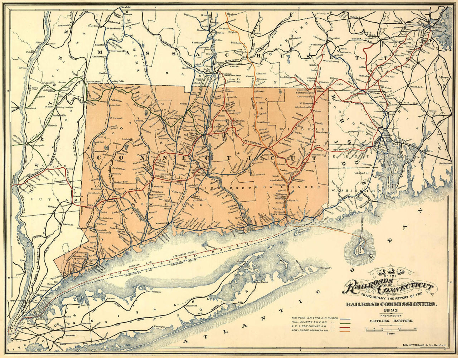 Historic Railroad Map of Connecticut - 1893, image 1, World Maps Online