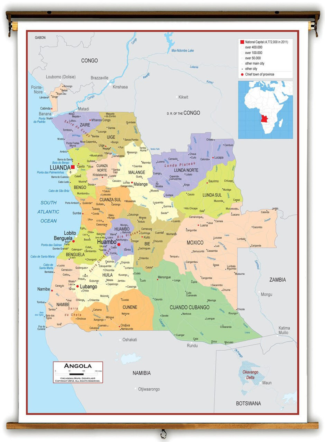 Angola Political Educational Map from Academia Maps, image 1, World Maps Online