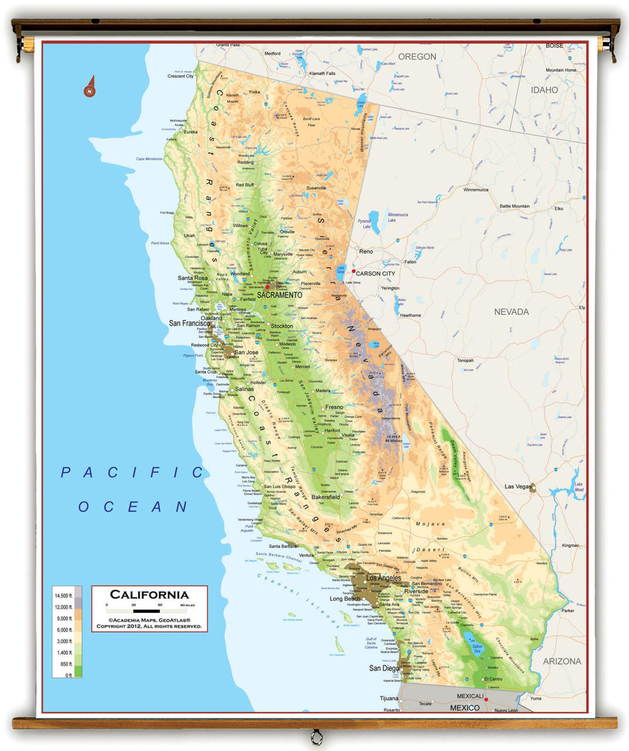 California Physical Pull-Down Map, image 1, World Maps Online