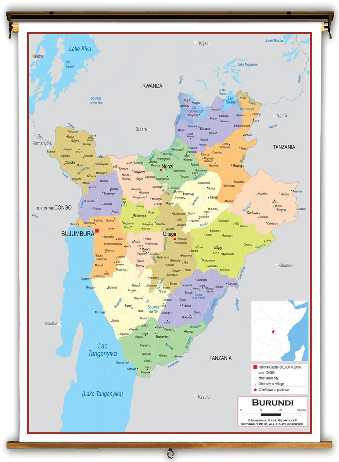 Burundi Political Educational Map from Academia Maps, image 1, World Maps Online