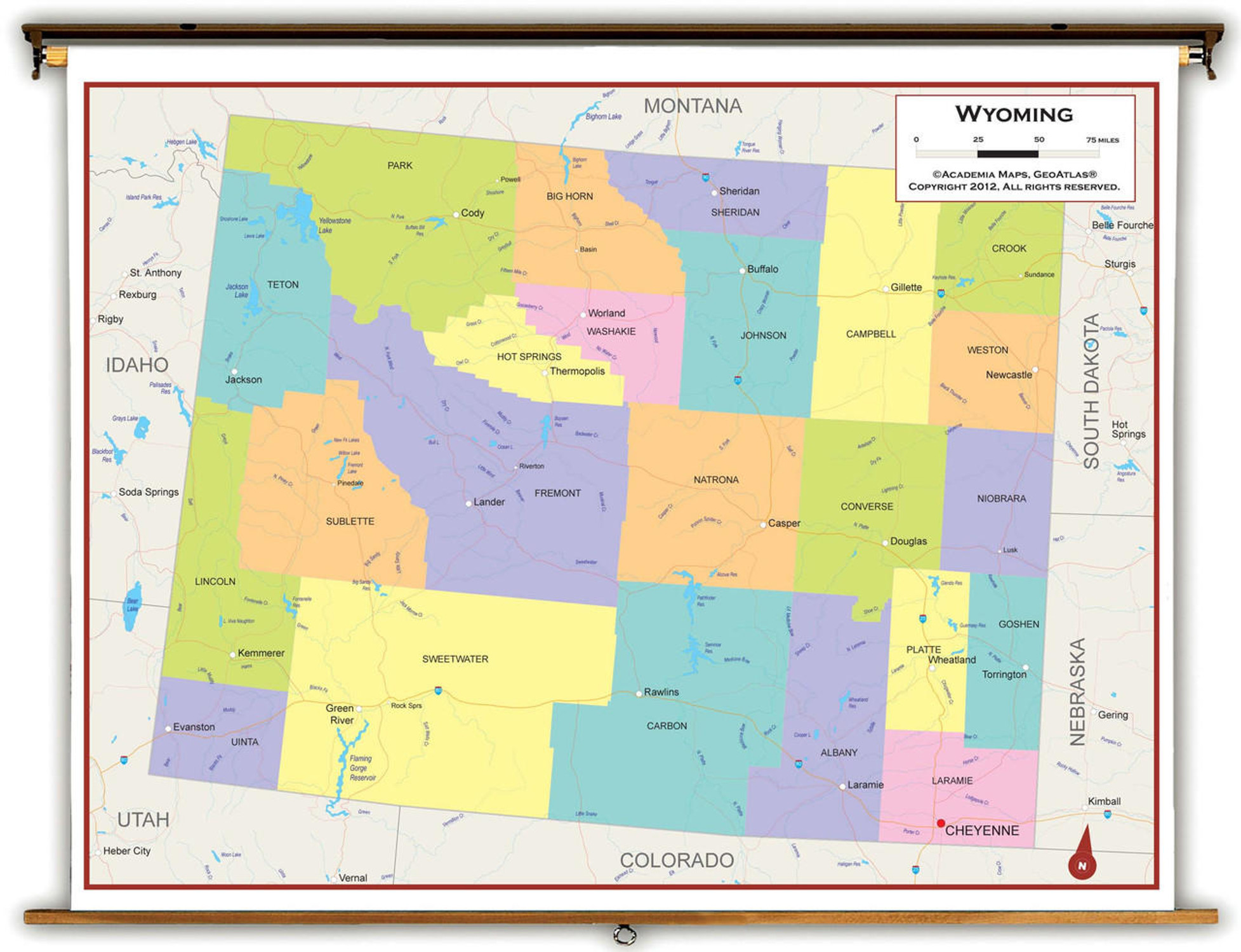 Wyoming Political Pull-Down Map, image 1, World Maps Online