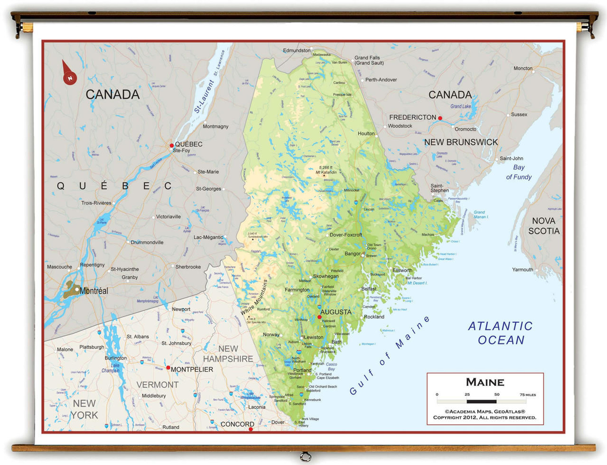 Maine Physical Pull-Down Map, image 1, World Maps Online
