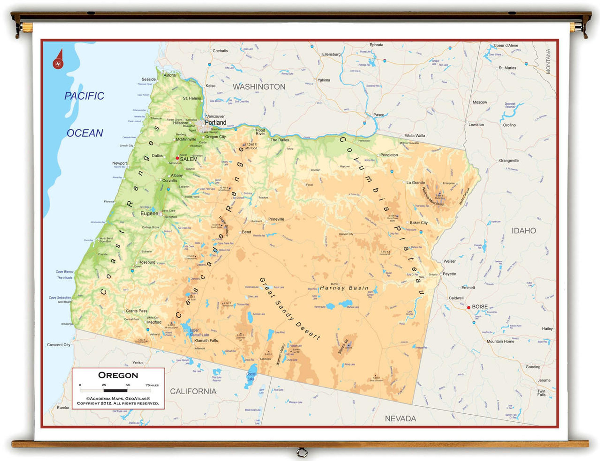 Oregon Physical Spring Roller Map, image 1, World Maps Online