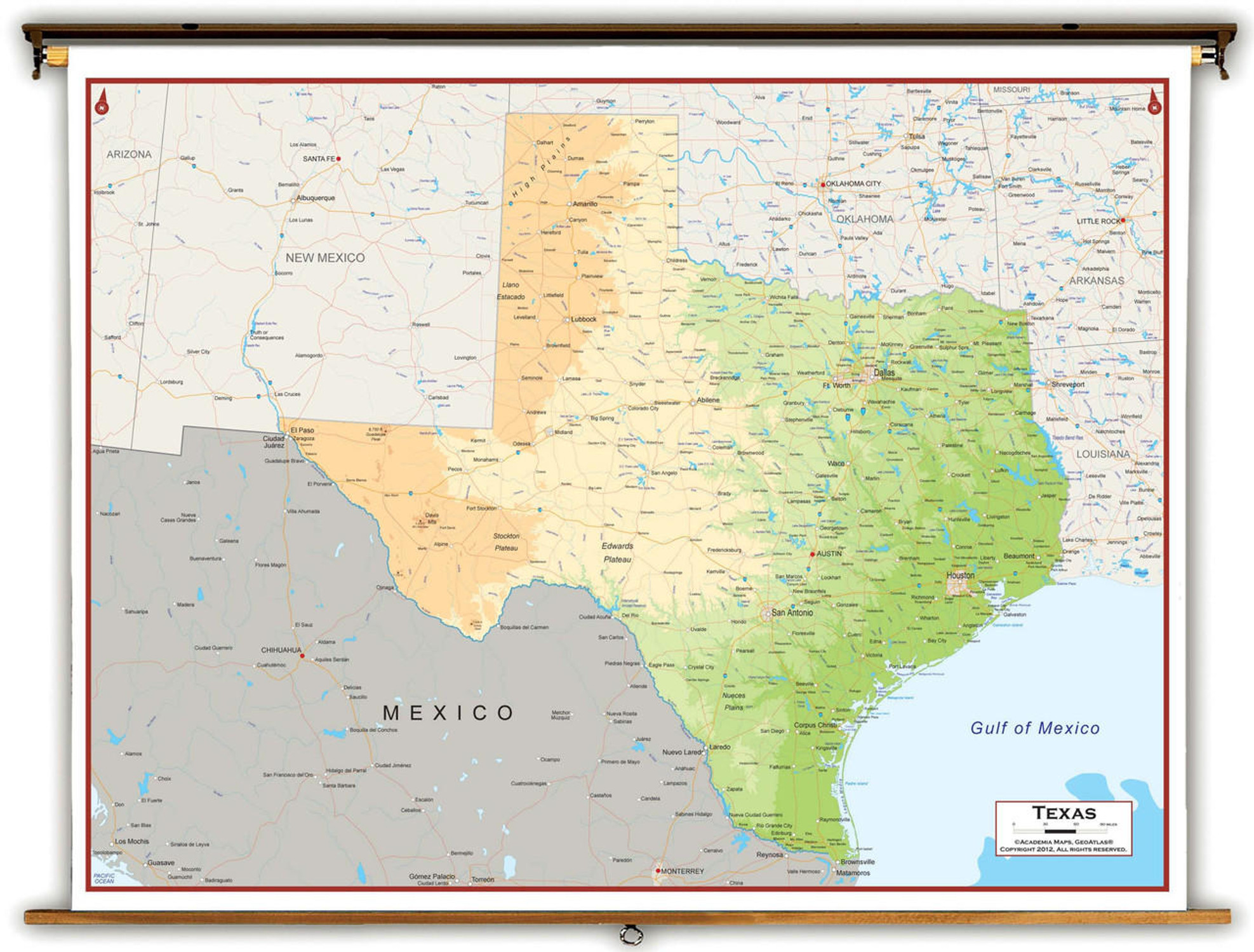 Texas Physical Spring Roller Map, image 1, World Maps Online