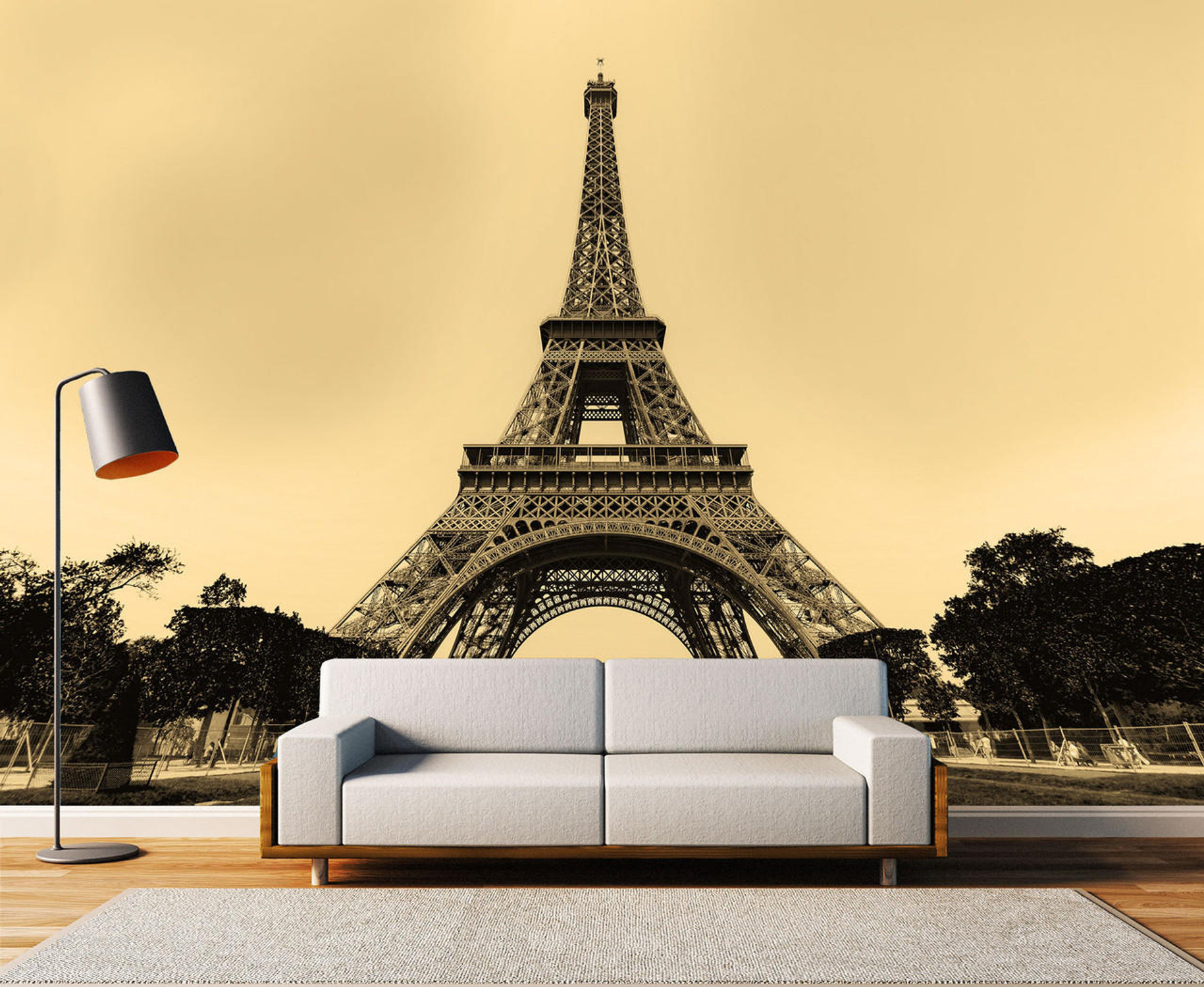 A View of the Eiffel Tower Paris France Sepia Tone Wallpaper Mural, image 1, World Maps Online