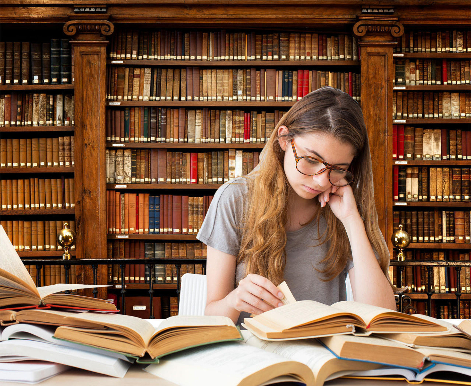 Library Bookcase with Old Books Wall Backdrop Wall Decal, image 1, World Maps Online