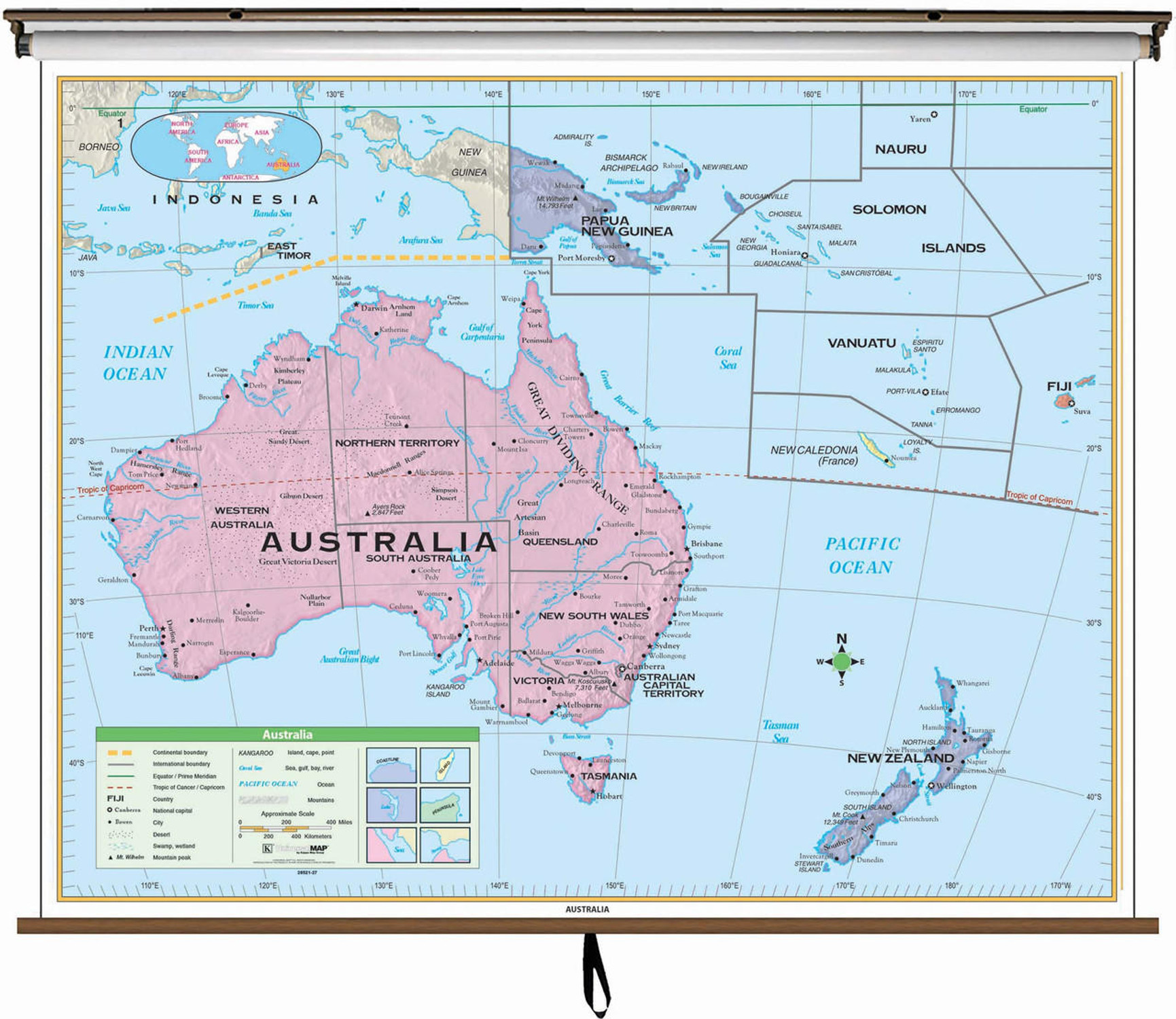 Essential Australia Political Map on Spring Roller from Kappa Maps, image 1, World Maps Online