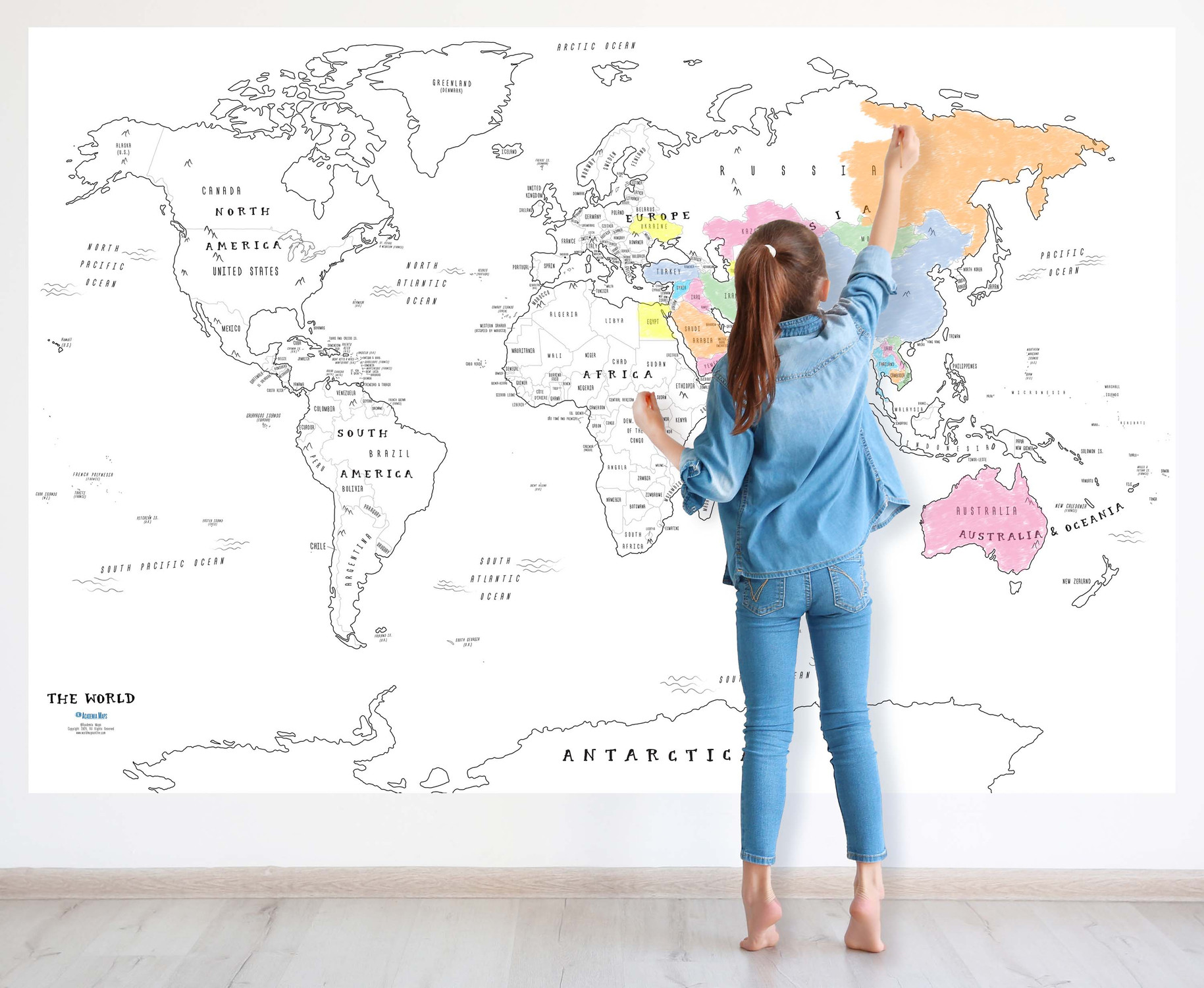 World Coloring Map for Kids -  Wall Decal Map