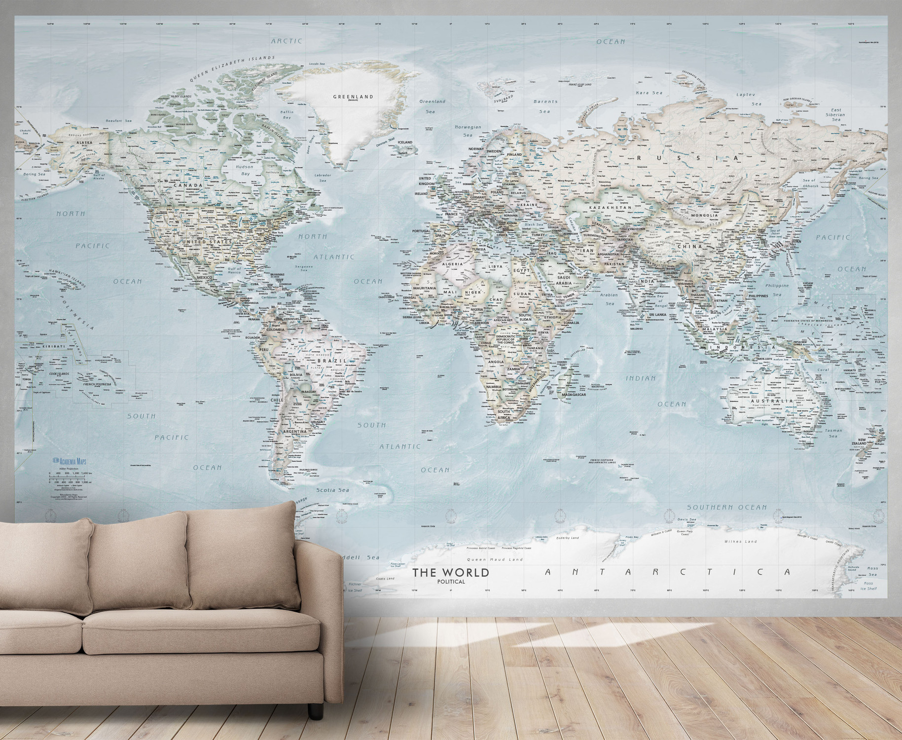 Soft Colors World Political Map Wall Mural,  World Maps Online