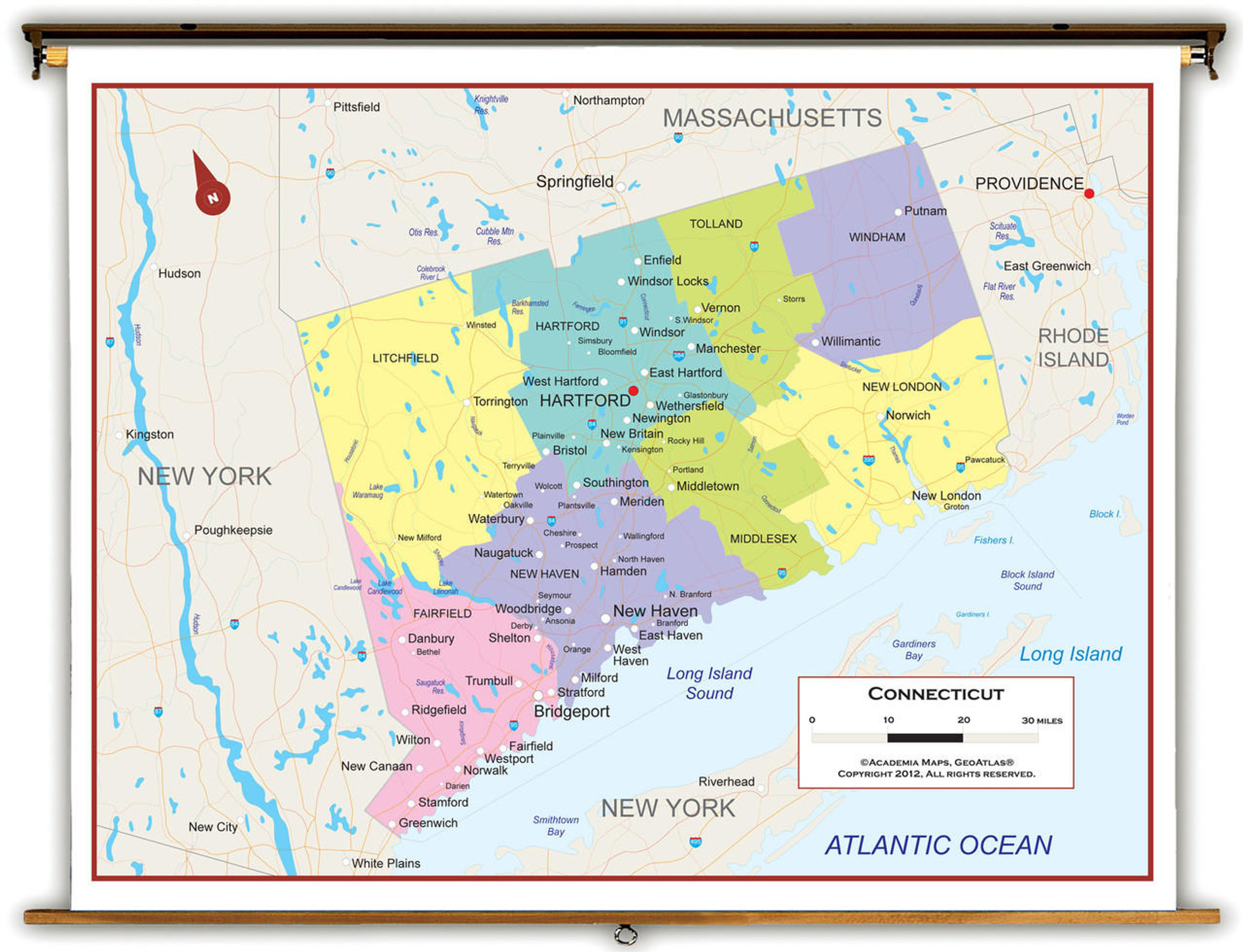 Connecticut Political Spring Roller Map, image 1, World Maps Online