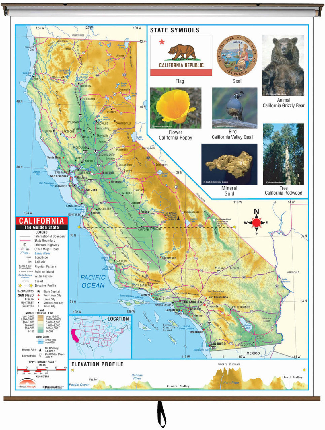 California State Primary Thematic Classroom Map on Spring Roller from Kappa Maps, image 1, World Maps Online