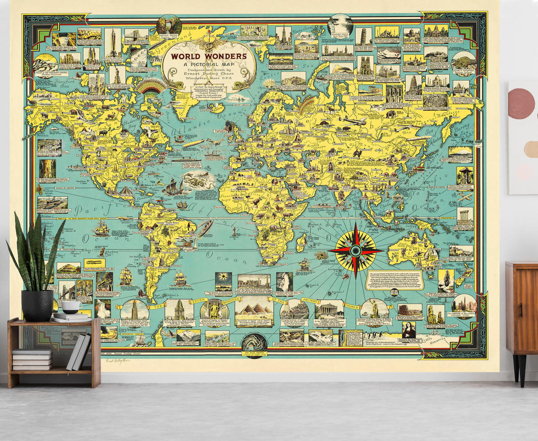 Vintage 1939 Illustrated Pictorial World Map Wall Mural, image 1, World Maps Online