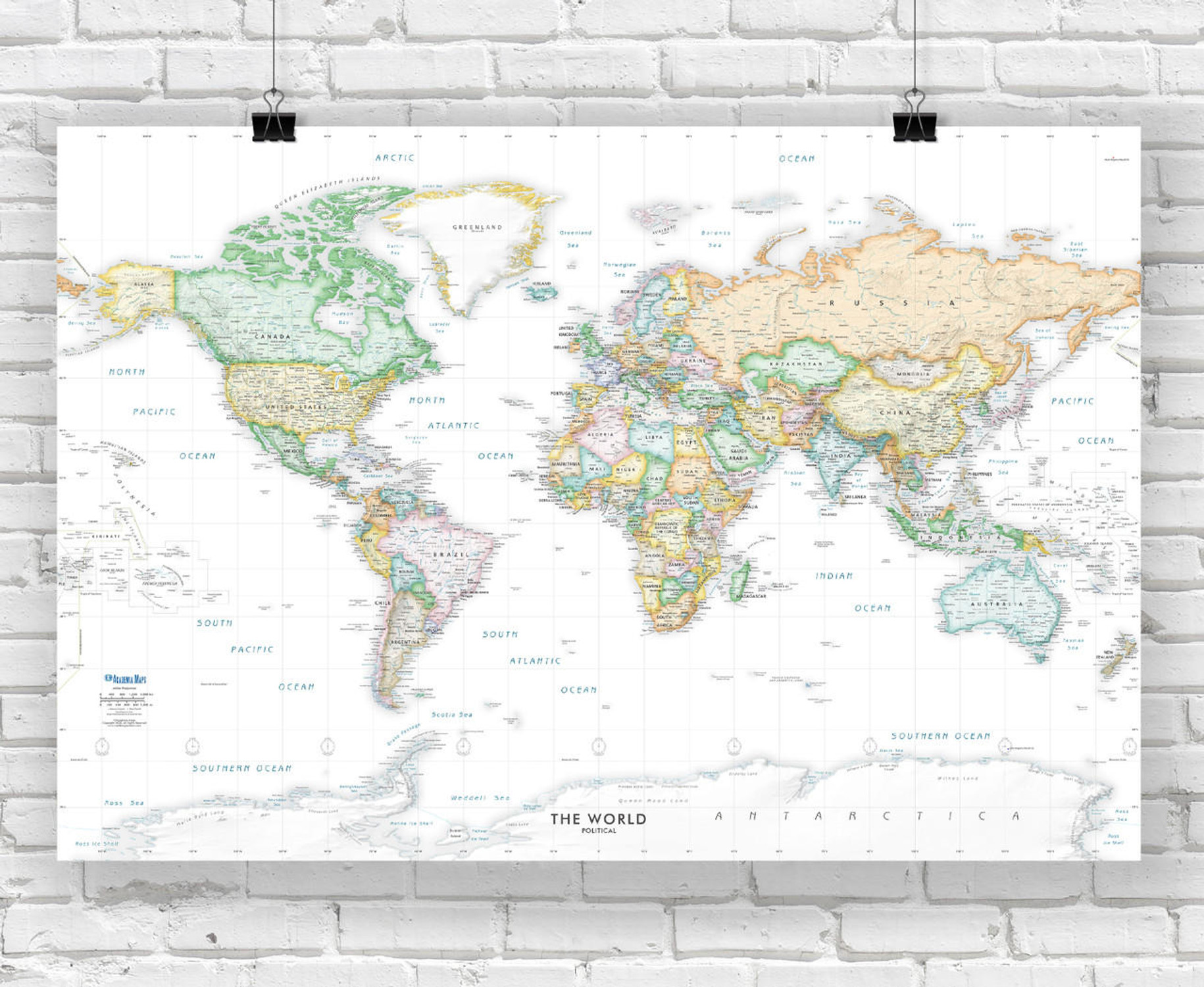White Oceans Detailed World Political Wall Map, image 1, World Maps Online