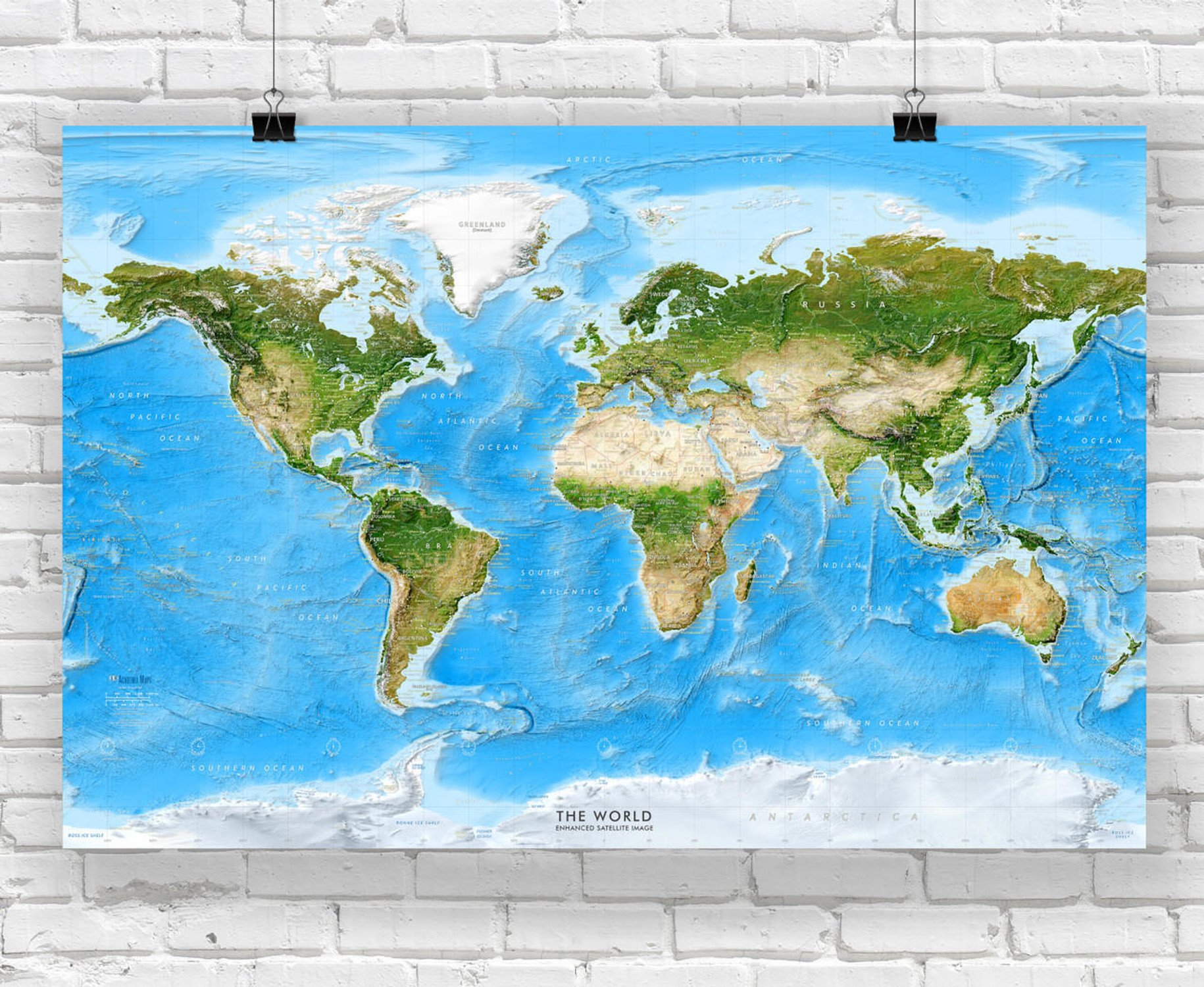 Enhanced World Satellite Imagery Wall Map, image 2, World Maps Online