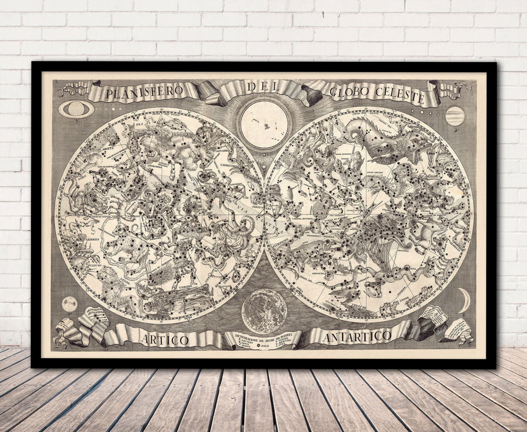 Antique 1687 Celestial Map "Planisfero del Globo Celeste" - Old Star Chart Zodiac Print, image 1, World Maps Online