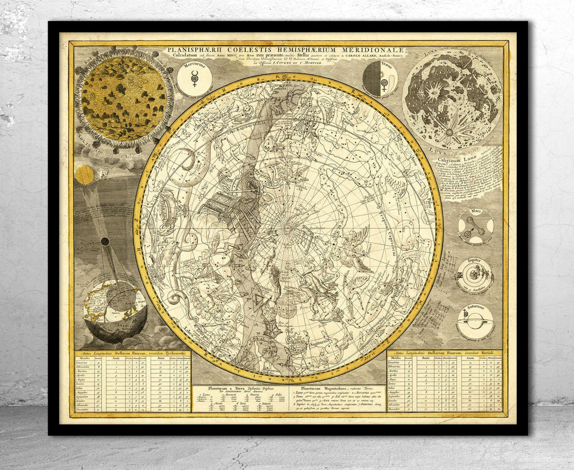 Old 1700 Celestial Chart "Planisphaerii Coelestis" - Antique Star Chart Print, image 1, World Maps Online
