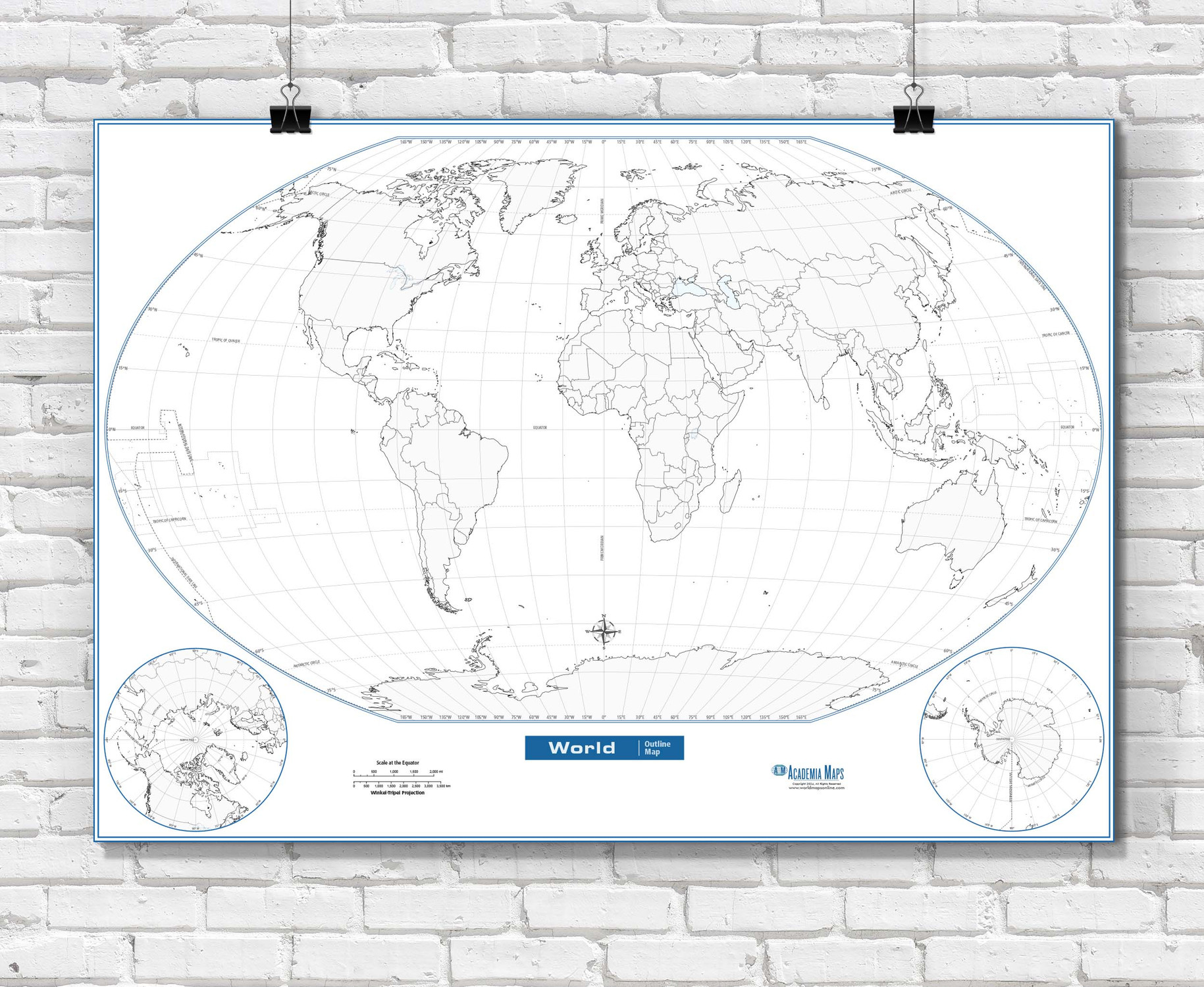 World Outline Map - Blank World Classroom Wall Map Poster