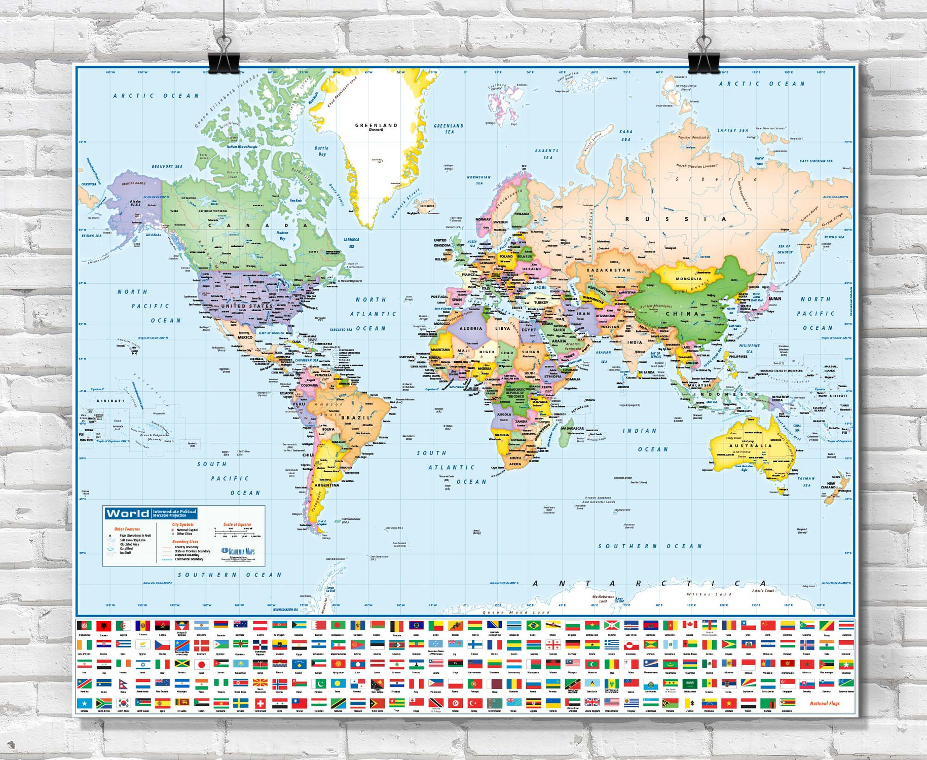 World Intermediate Political Classroom Wall Map, World Maps Online