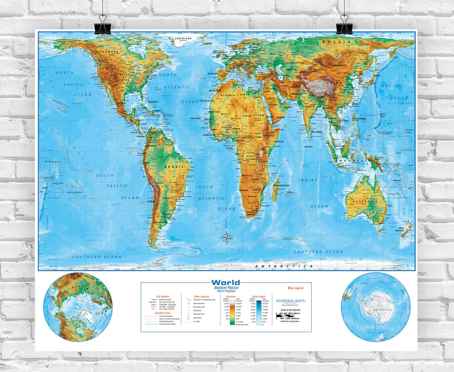 Gall-Orthographic Projection Physical World Classroom Style Map, image 1, World Maps Online