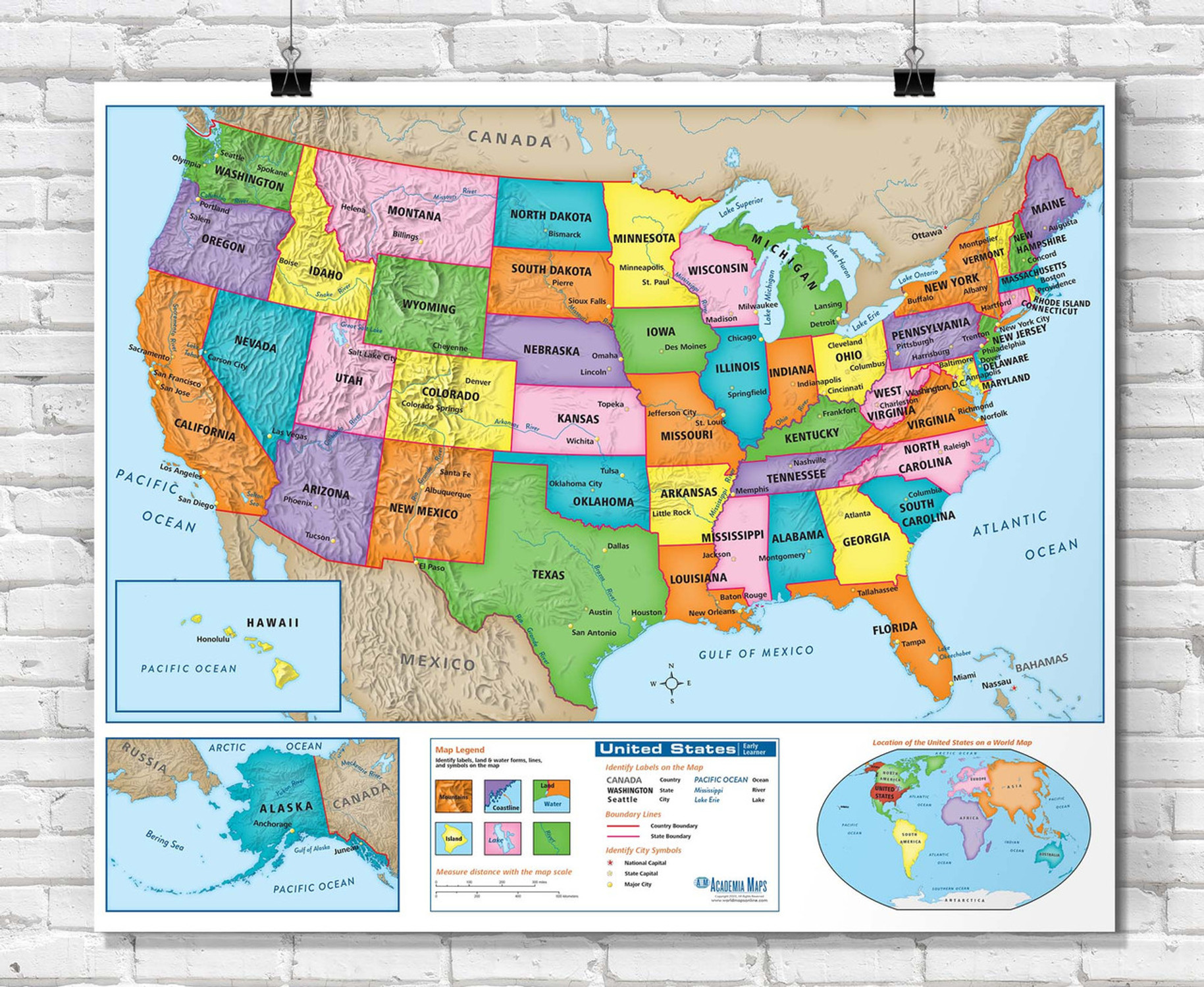 U.S. Early Learner Classroom Wall Map Poster, World Maps Online