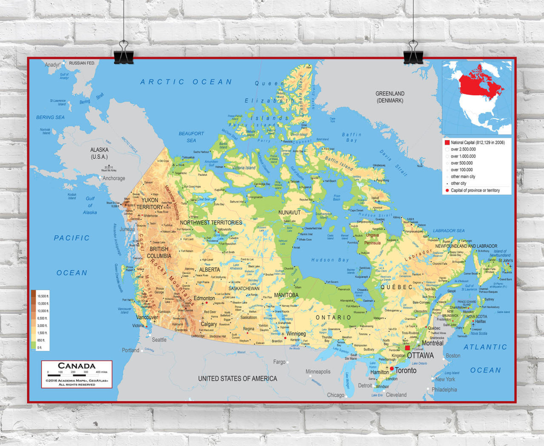 Canada Physical Classroom Style Map, image 1, World Maps Online