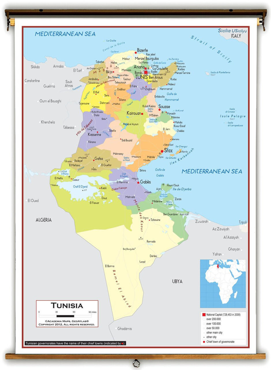Tunisia Political Educational Map from Academia Maps, image 1, World Maps Online
