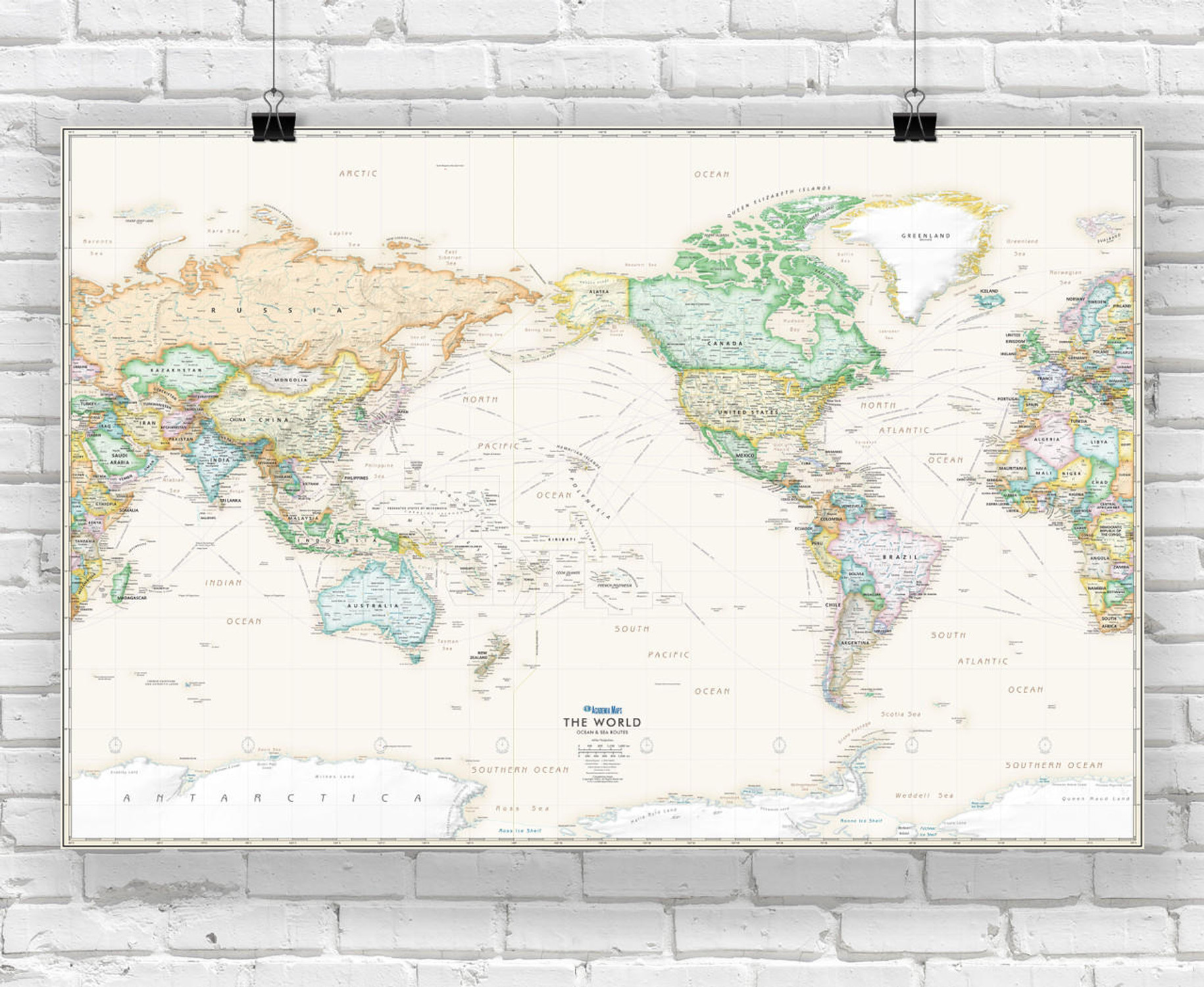 World Ocean & Sea Routes Map -  Executive Antique Oceans, image 1, World Maps Online