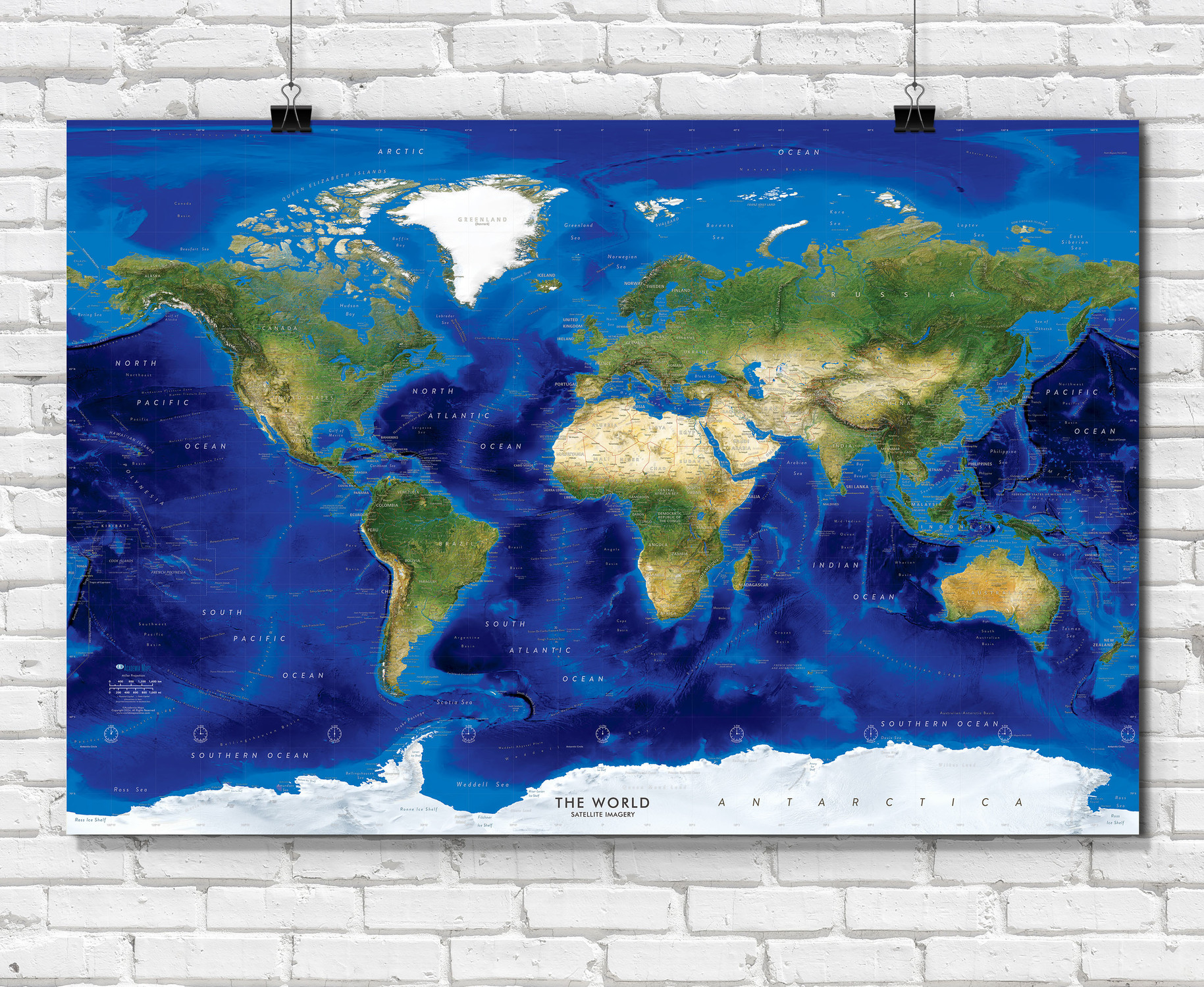 World Topography & Bathymetry Satellite Image Wall Map