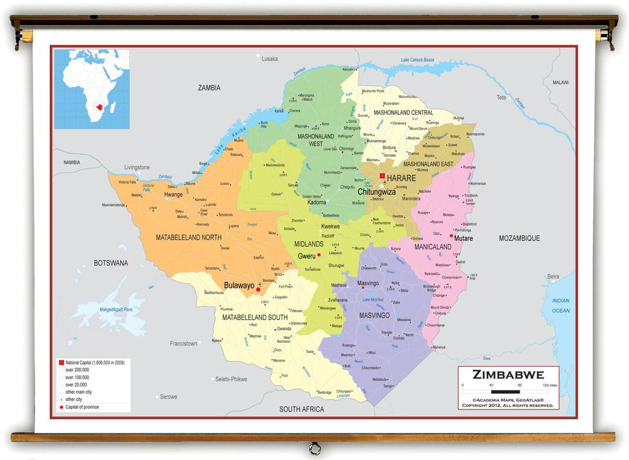 Zimbabwe Political Educational Map from Academia Maps, image 1, World Maps Online