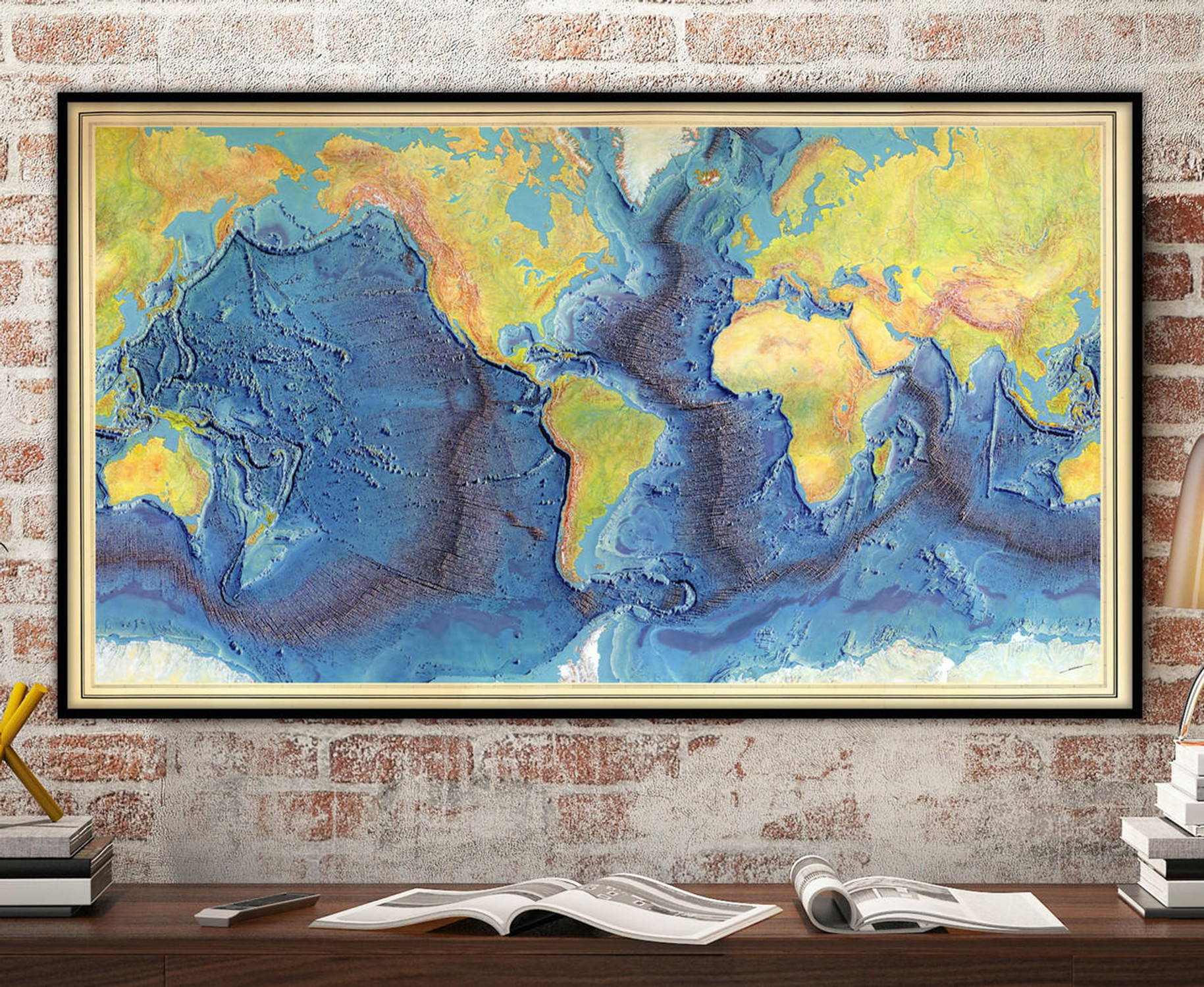 Vintage World Ocean Floor Map 1977 - Bathymetry Map by Heezen-Tharp, image 1, World Maps Online